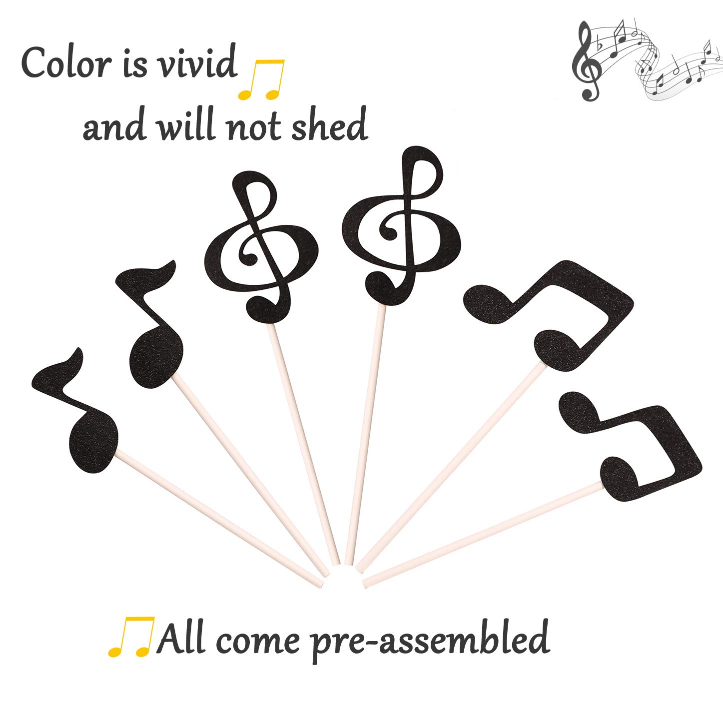 36 Pcs Glitter Music Note Cupcake Toppers - Black Musical Symbols Cake Decorations for Baby Showers, Birthday Parties & Music Themed Events - Perfect for Dessert Tables, DJ Celebrations & Band Performances