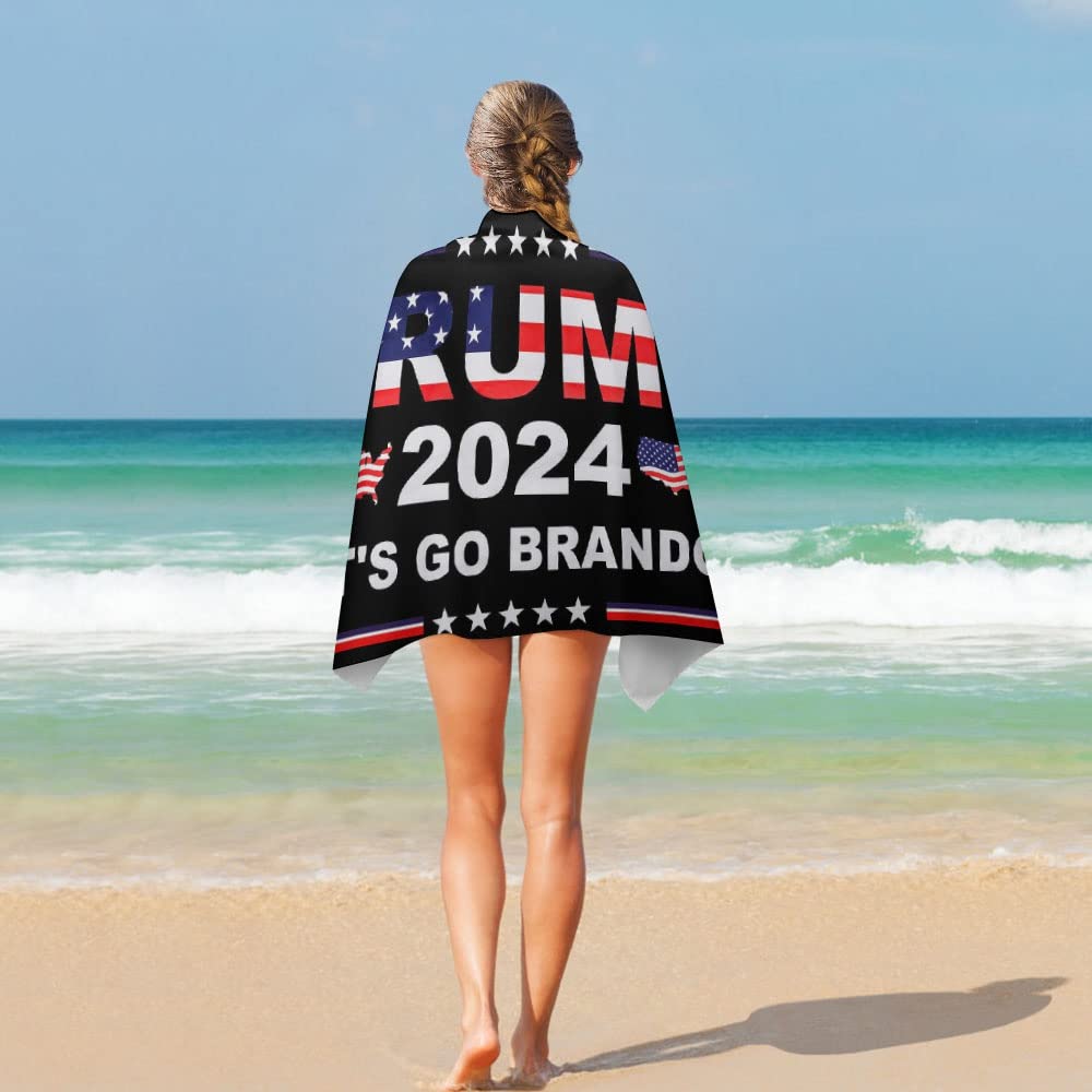 Mr.W Trump 2024 Beach Towel - Let's Go Brandon Quick Dry Sandless Towel (31.5x51 Inches) - Perfect for Swimming, Vacations, Camping & Gym - Patriotic Pool Accessory for Summer Outdoor Activities