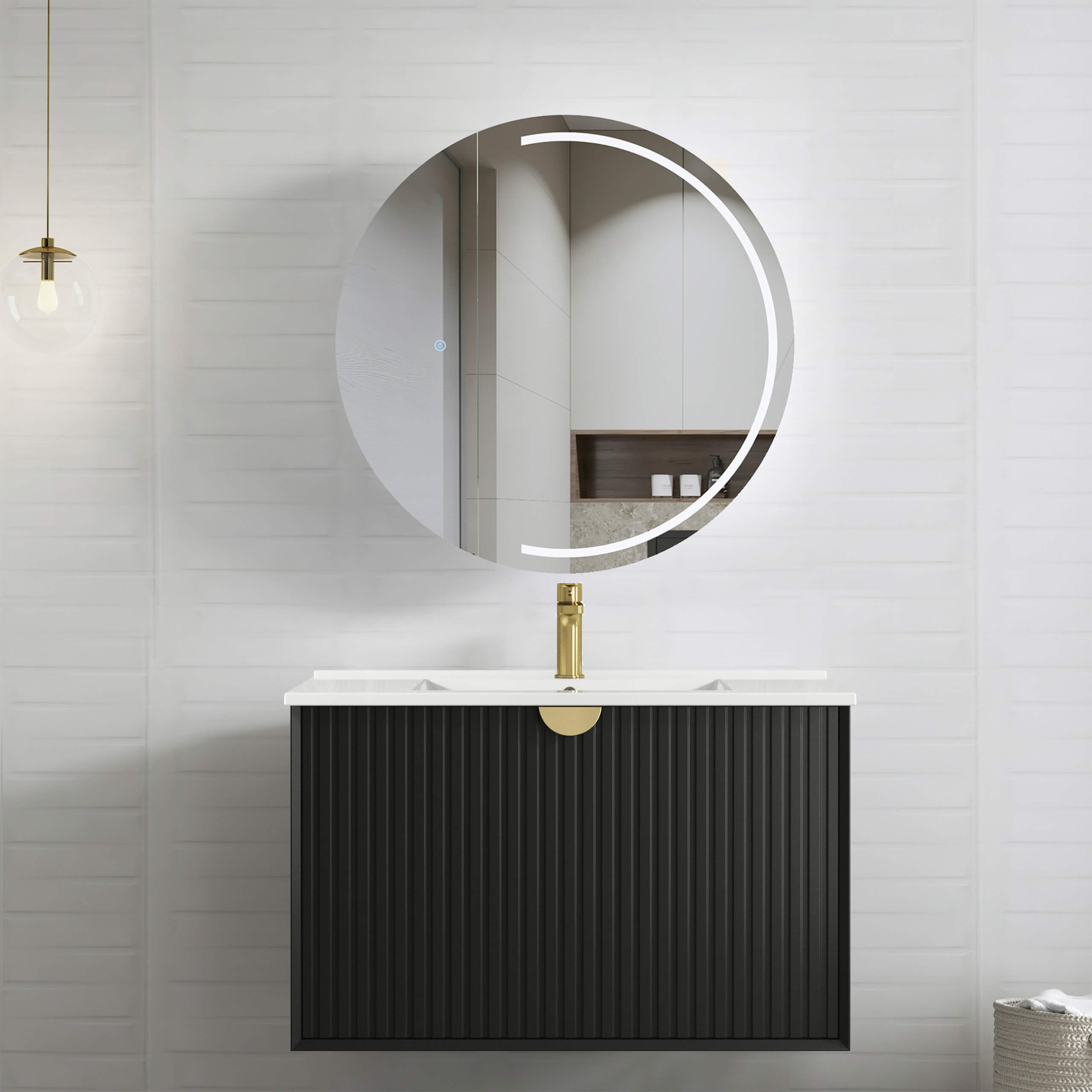 Marlo Ceramic Top Single Basin Vanity - Modern Bathroom Sink with Storage for Small Spaces, Perfect for Apartments & Guest Bathrooms