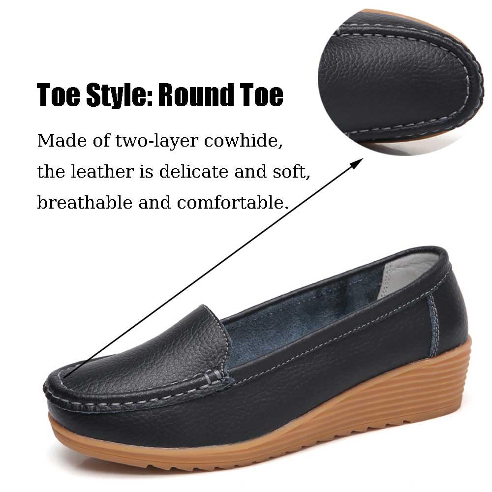 Comfortable Women's Nursing Shoes - Slip On Leather Loafers for Nurses & Restaurant Workers | Lightweight Walking Shoes for Healthcare Professionals & Service Industry