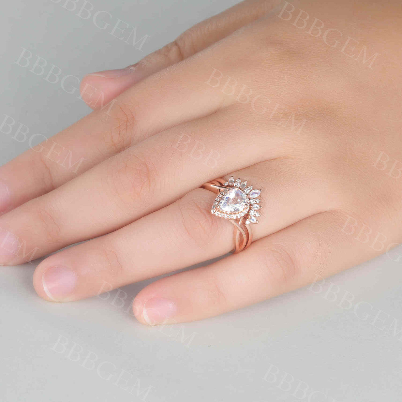 Moonstone Bridal Set - Unique Marquise & Pear Shaped Wedding Ring Set for Women | Perfect for Engagement, Anniversary & Bridal Jewelry Gifts