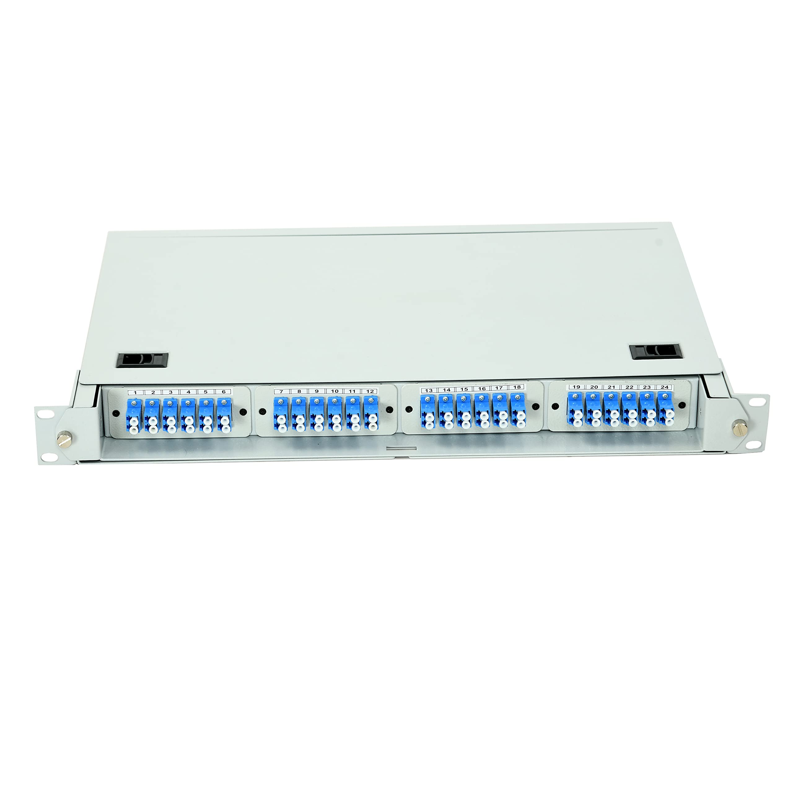 OpZonik 1U 24-Port LC Duplex Singlemode Fiber Optic Rack Mount Patch Panel with 24 LC Adapters & Pigtails | High-Capacity 24 Fiber Enclosure for Data Centers & Network Cabinets