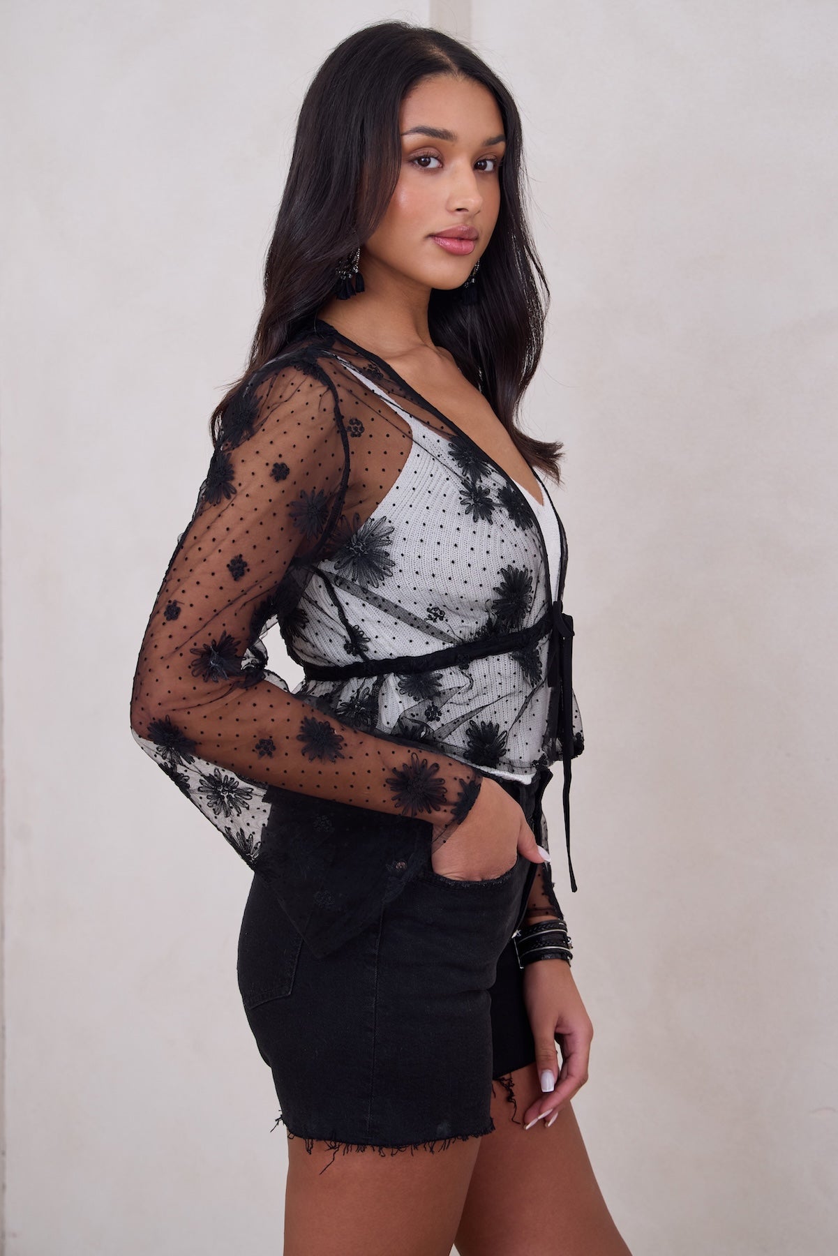 Floral Mesh Tie Top for Women - Stylish Summer Blouse for Casual Outings & Beach Vacations