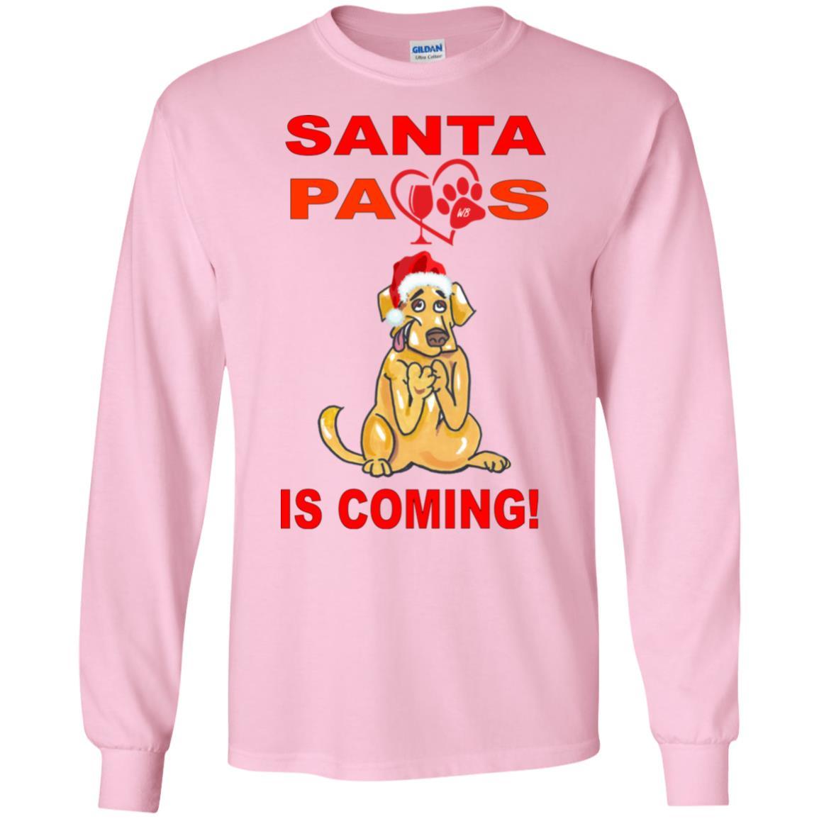 Santa Paws Is Coming Long Sleeve Ultra Cotton T-Shirt for Dog Lovers - Christmas Pet Themed Apparel for Dog Owners & Holiday Gifts