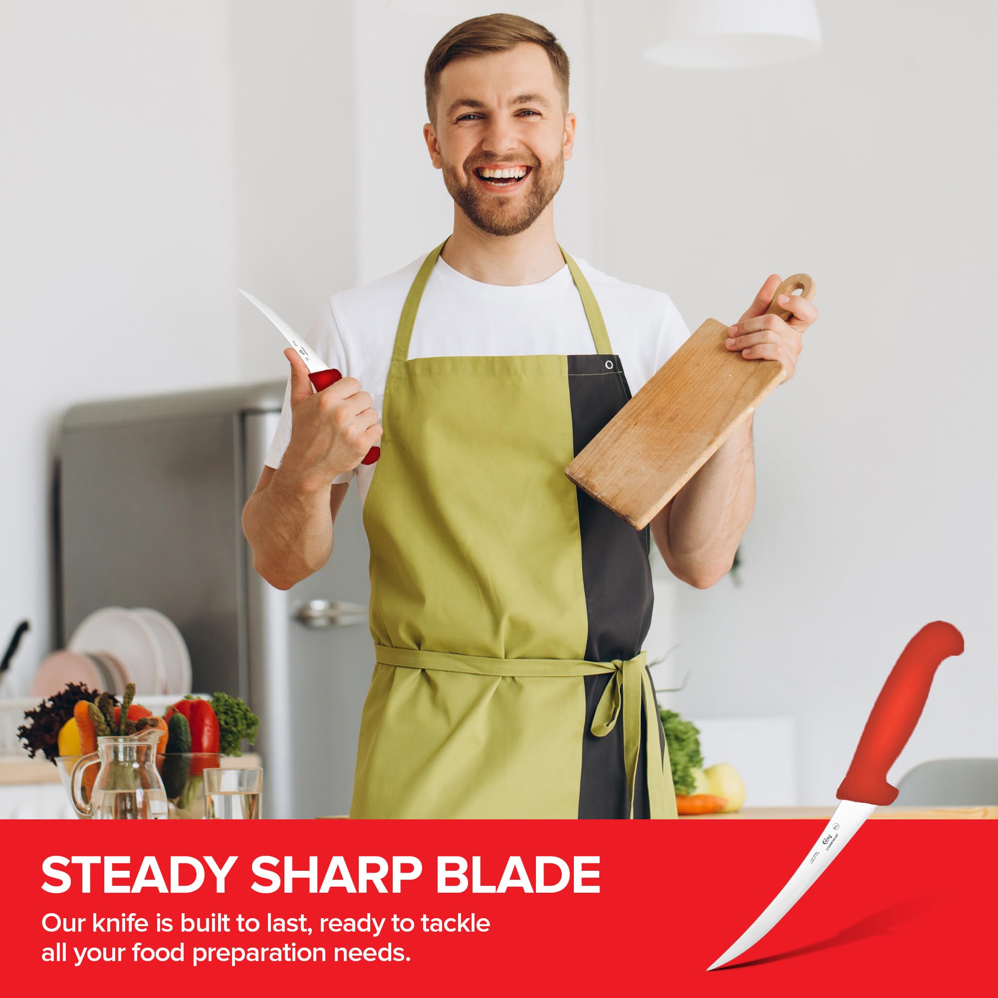 Premium 6 Inch Boning Knife - Ultra Sharp Stainless Steel Blade for Meat Cutting, Deboning & Filleting | Ergonomic Red Plastic Handle | Professional Butcher Knife for Home Kitchen & BBQ | Perfect for Beef, Poultry, Fish and Game Processing