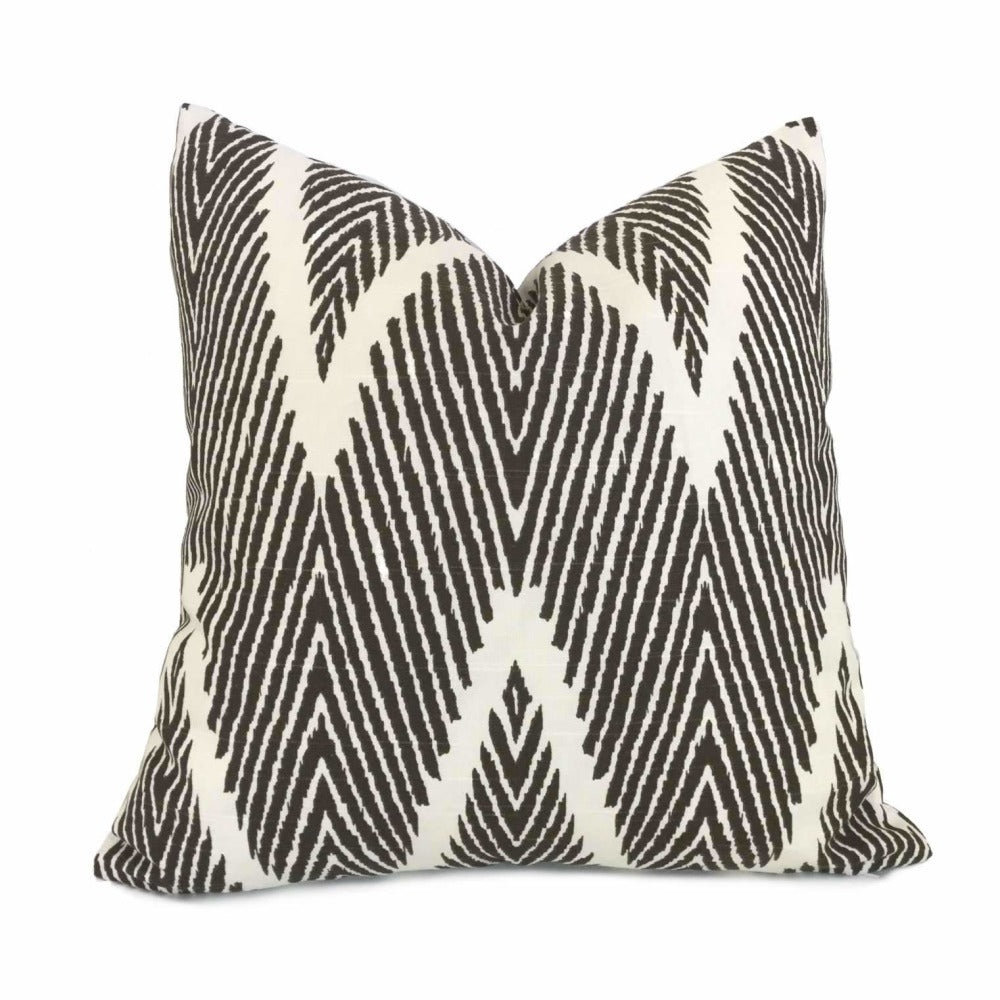 Handmade Bali Ikat Ethnic Chevron Geometric Pillow Cover - Designer Cocoa Cream Cotton Fabric - Perfect for Boho Chic Living Room & Bedroom Decor