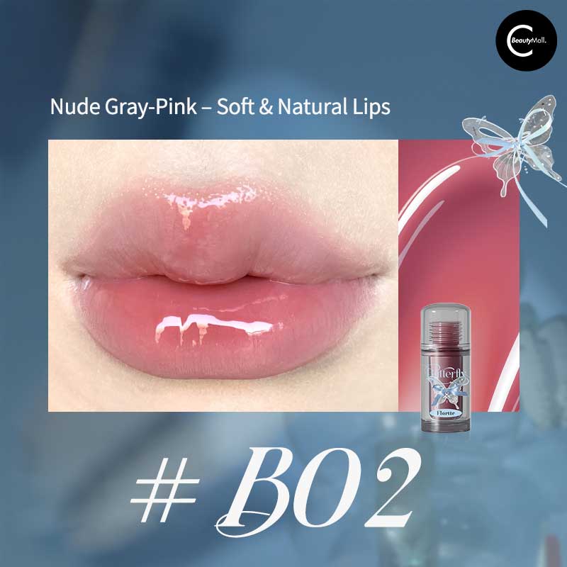 FLORTTE Twin Butterflies Series Nectar Glass Lip Tint - Long Lasting Hydrating Lip Stain with Shiny Gloss Finish, Perfect for Daily Wear, Date Night, and Special Occasions