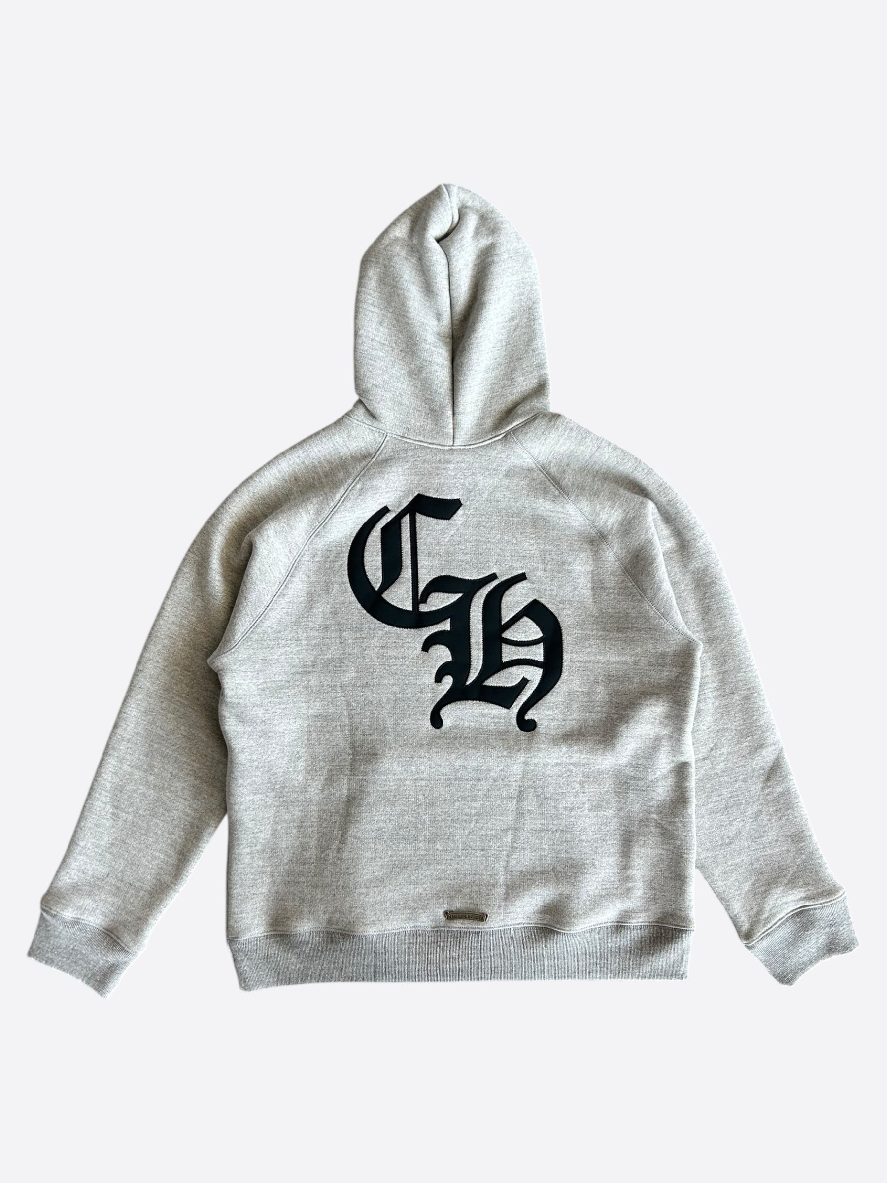 Chrome Hearts Grey & Black Triple Cross CH Logo Embroidered Hoodie for Men - Gothic Streetwear Fashion for Casual Wear & Urban Style