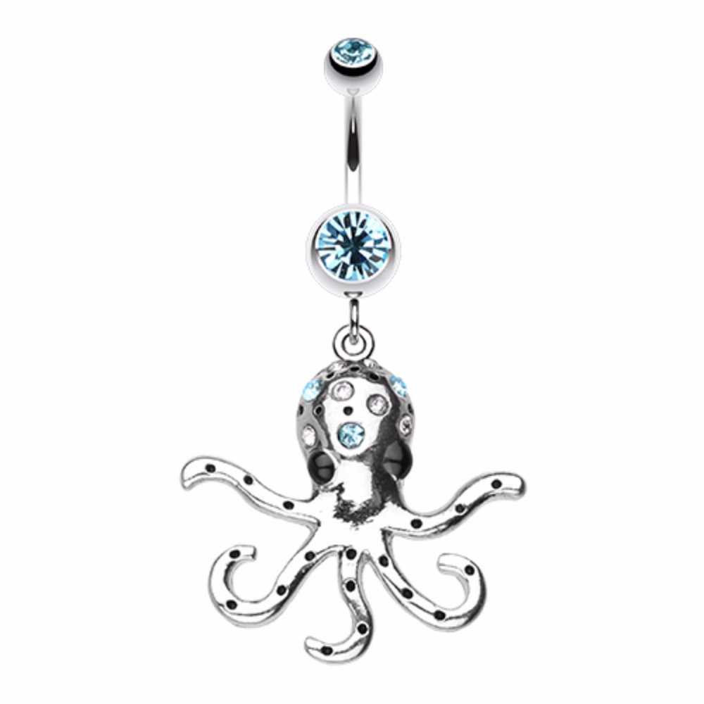 WildKlass Octopus Belly Button Ring - 316L Surgical Steel Sparkling Navel Piercing Jewelry for Women - Perfect for Beach Parties, Festivals & Everyday Wear
