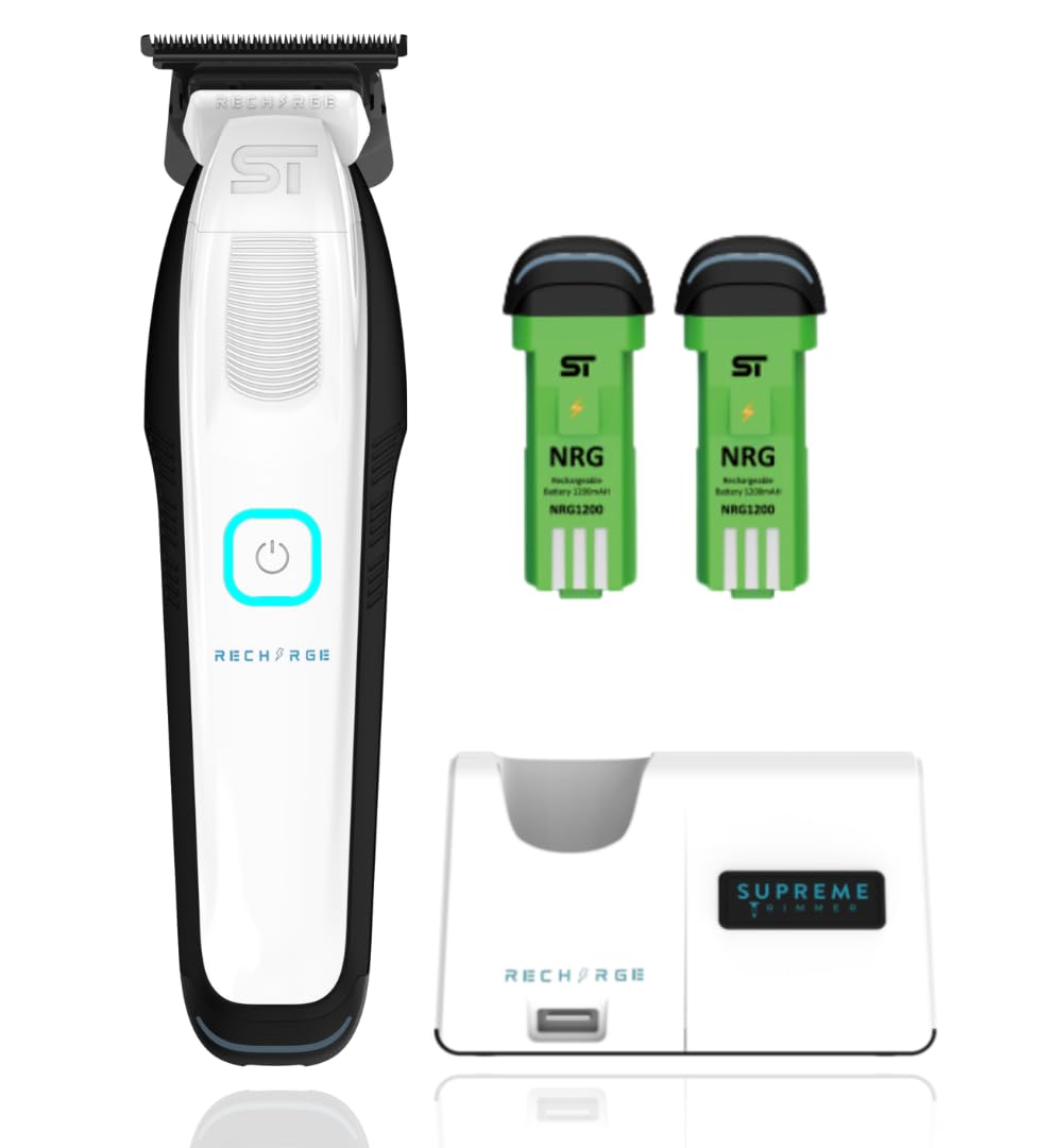 Professional Supreme Trimmer ST777 - Cordless Rechargeable Zero Gap Hair Clipper for Barbers & Stylists | 7500 RPM High Power, Removable Lithium Battery, Smart USB Charging Stand with Phone Charger (White) | Perfect for Salon, Home Haircuts & Beard Trimming