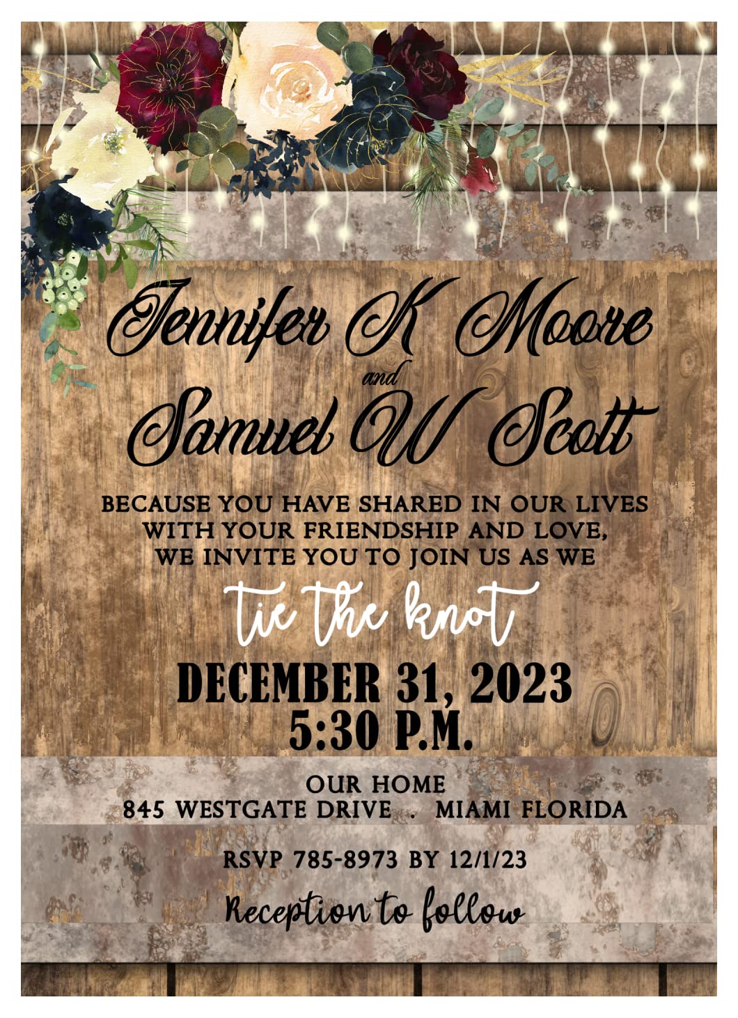 Custom Rustic Wedding Invitations Set of 50 - Ivory & Red Rose Country Theme with White Envelopes | Perfect for Barn Weddings, Country Chic Nuptials & Vintage-Themed Celebrations