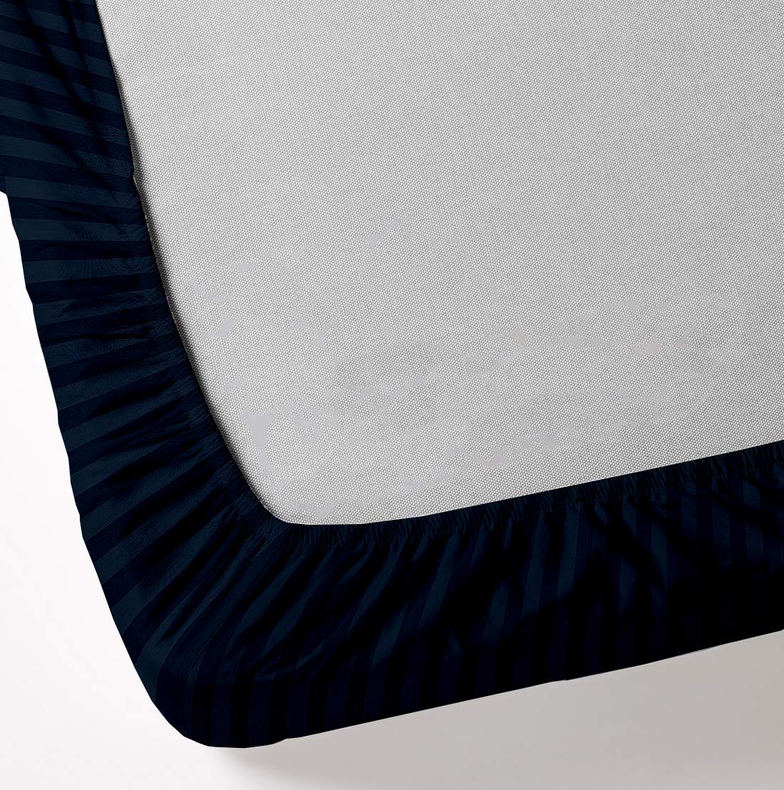 Luxury 100% Cotton 4-Piece Twin Sheet Set - Soft Navy Blue Striped Bed Sheets with Deep Pockets (Fits Up to 16