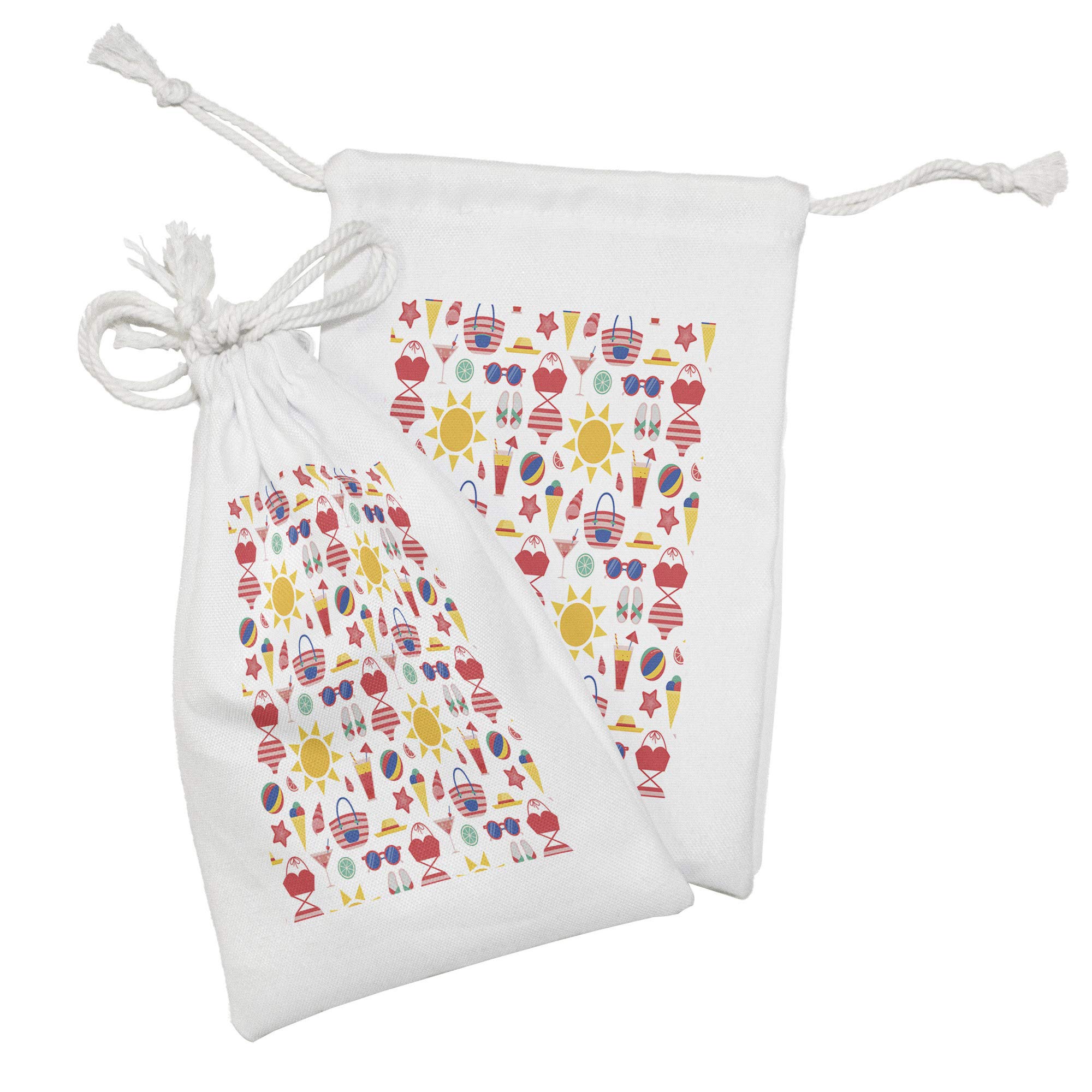 Ambesonne Summer Fabric Pouch Set of 2 - Beach Themed Drawstring Bags for Toiletries, Masks & Travel Essentials, 9