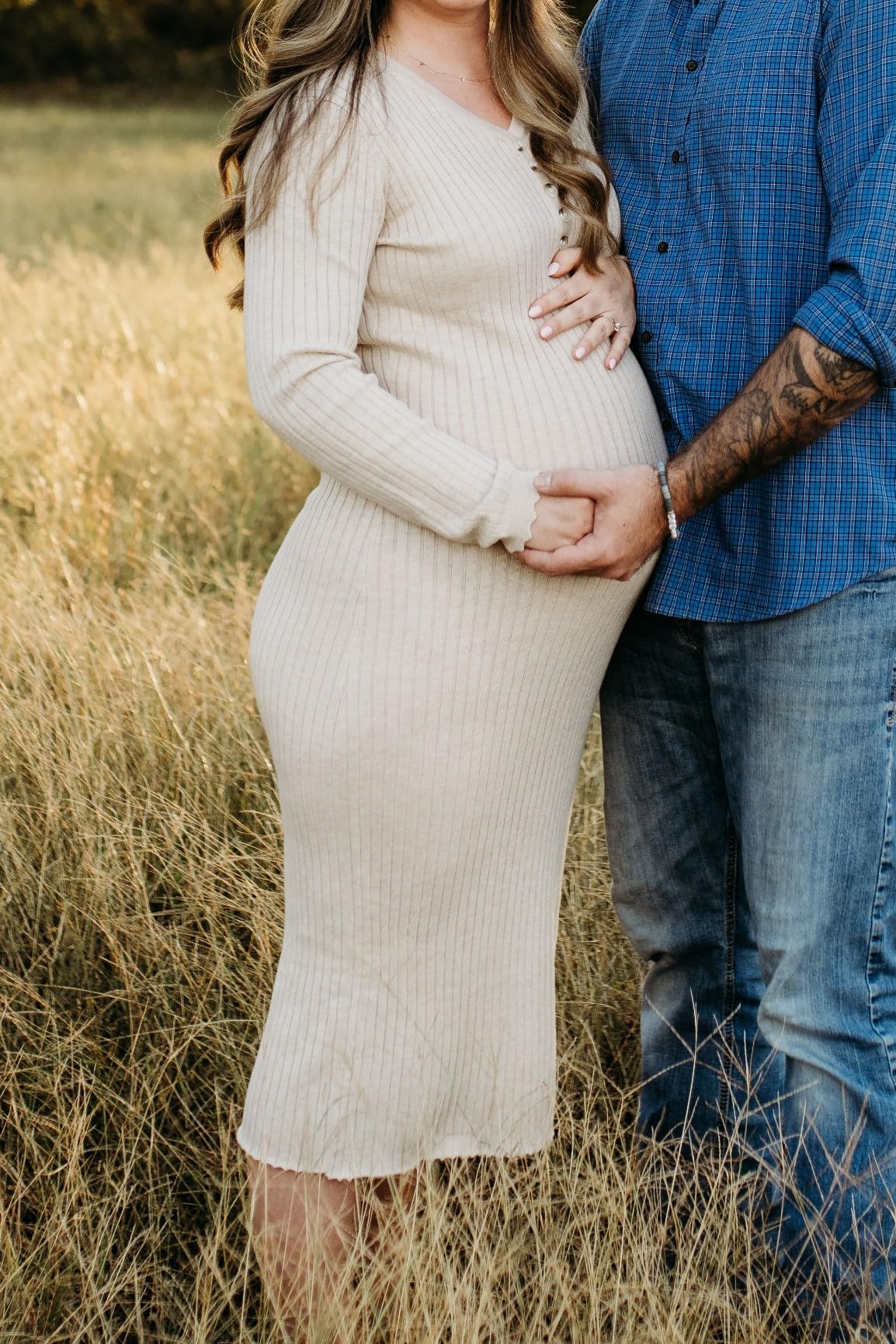 OUGES Women's Wool Blend 2025 Winter Maternity Sweater Dress - V Neck, Long Sleeve, Slim Fit Ribbed Knit Midi Bodycon Dress for Pregnancy & Nursing - Perfect for Holiday Parties, Office Wear & Casual Outings