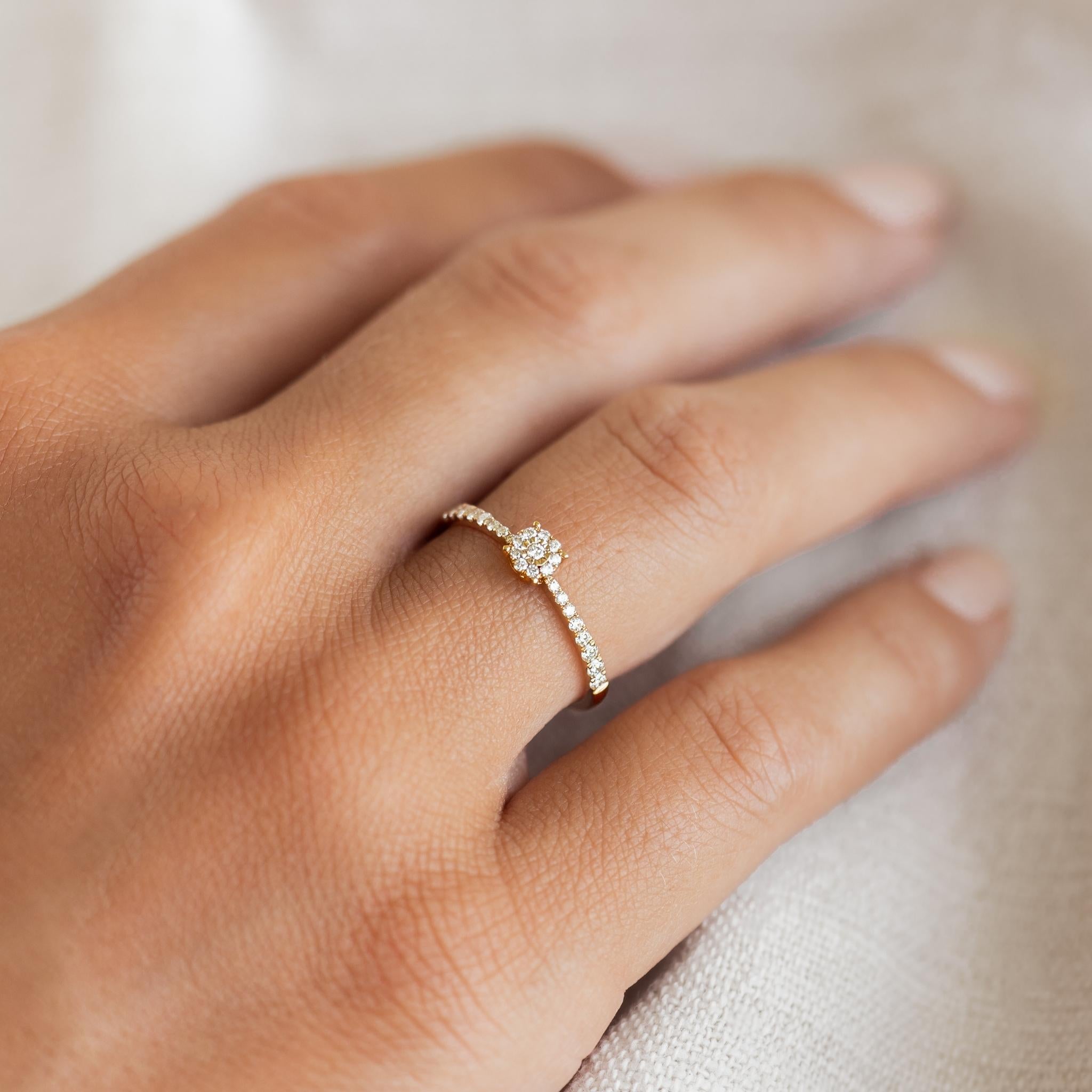 14K Gold Round Cluster Diamond Ring for Women - Elegant Bridal & Engagement Jewelry Gift for Her