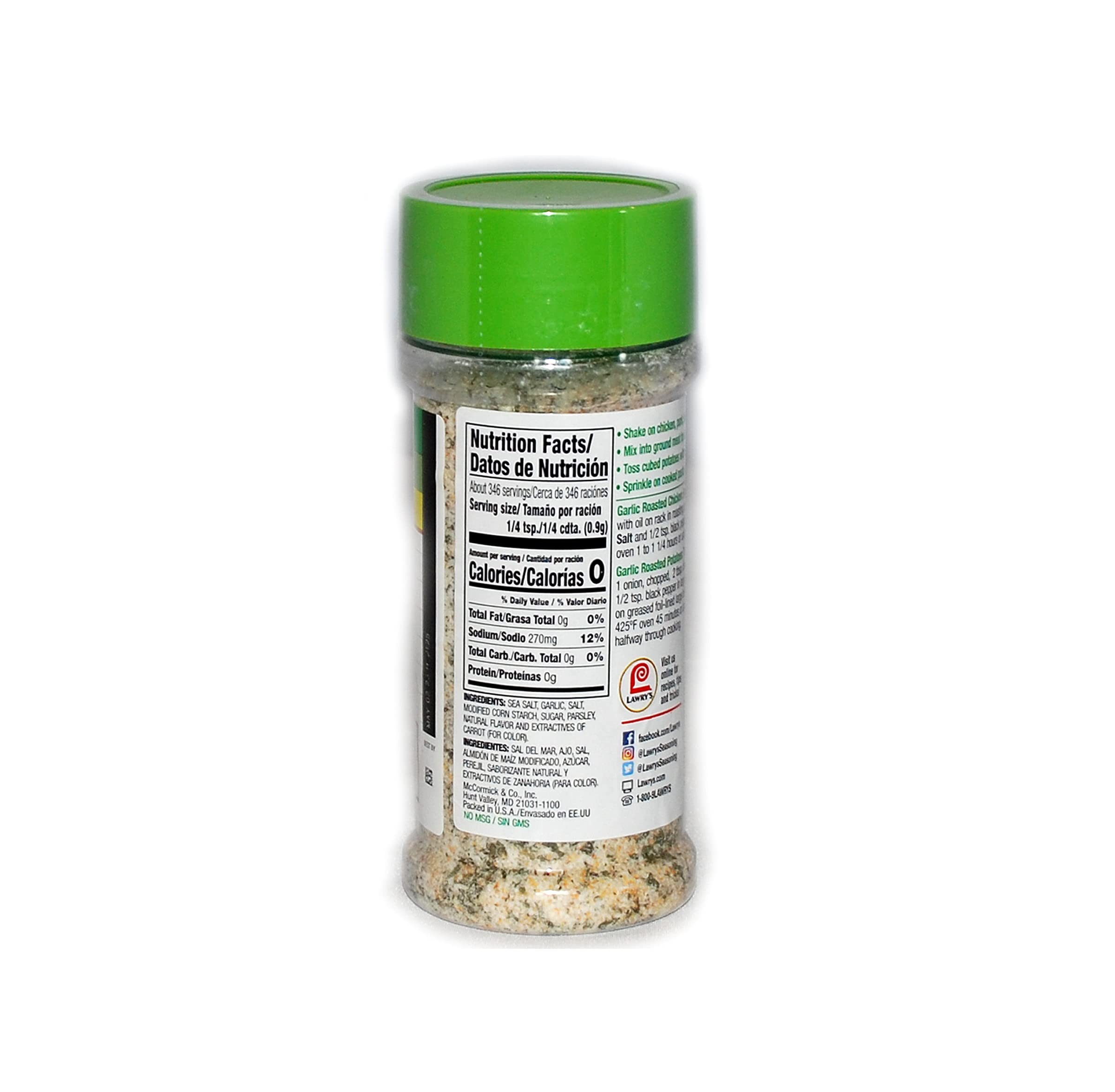 Lawry's Coarse Ground Garlic Salt with Parsley & Sea Salt - 2 Pack (11 Oz Each) | All-Purpose Seasoning for Meats, Vegetables & Grilling | Includes Free JFS Recipe Card