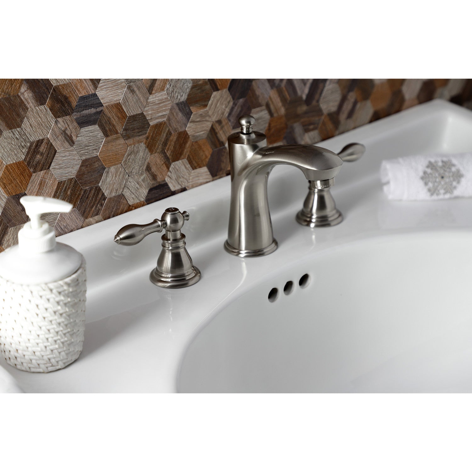 American Classic KB7968ACL Widespread Bathroom Faucet - 2 Handle 3 Hole Deck Mount with Pop Up Drain, Brushed Nickel Finish for Bathroom Sink Vanity Upgrade