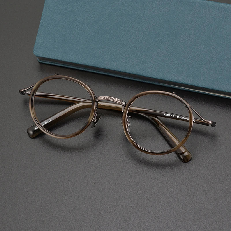 Stylish Unisex Black Titanium Acetate Round Eyeglasses - Full Rim Big Frame (Model 982027) | Perfect for Reading, Work & Fashion Accessories