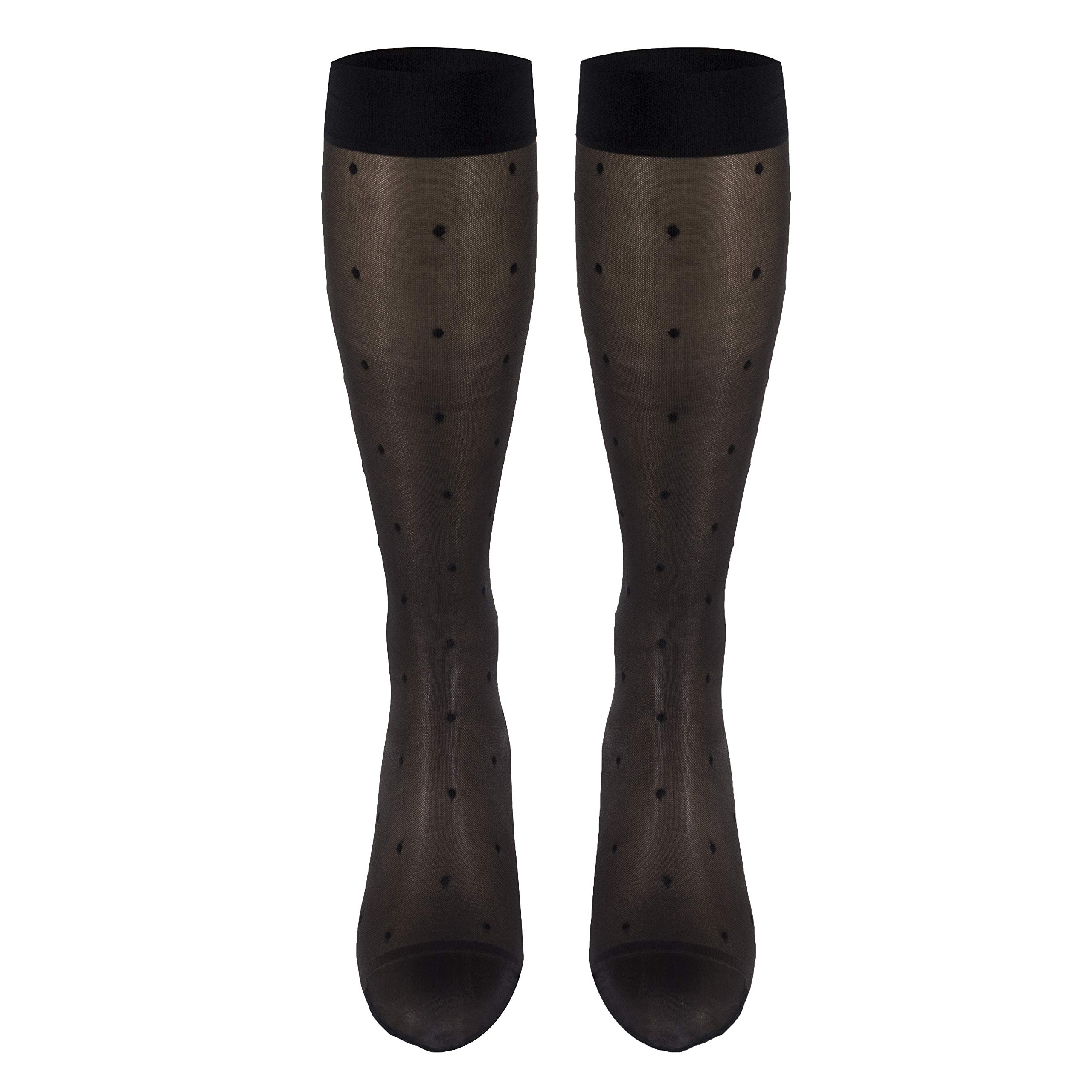 Truform Sheer Compression Stockings 15-20 mmHg for Women - Knee High Dot Pattern Charcoal Small - Perfect for Travel, Work & Varicose Vein Relief