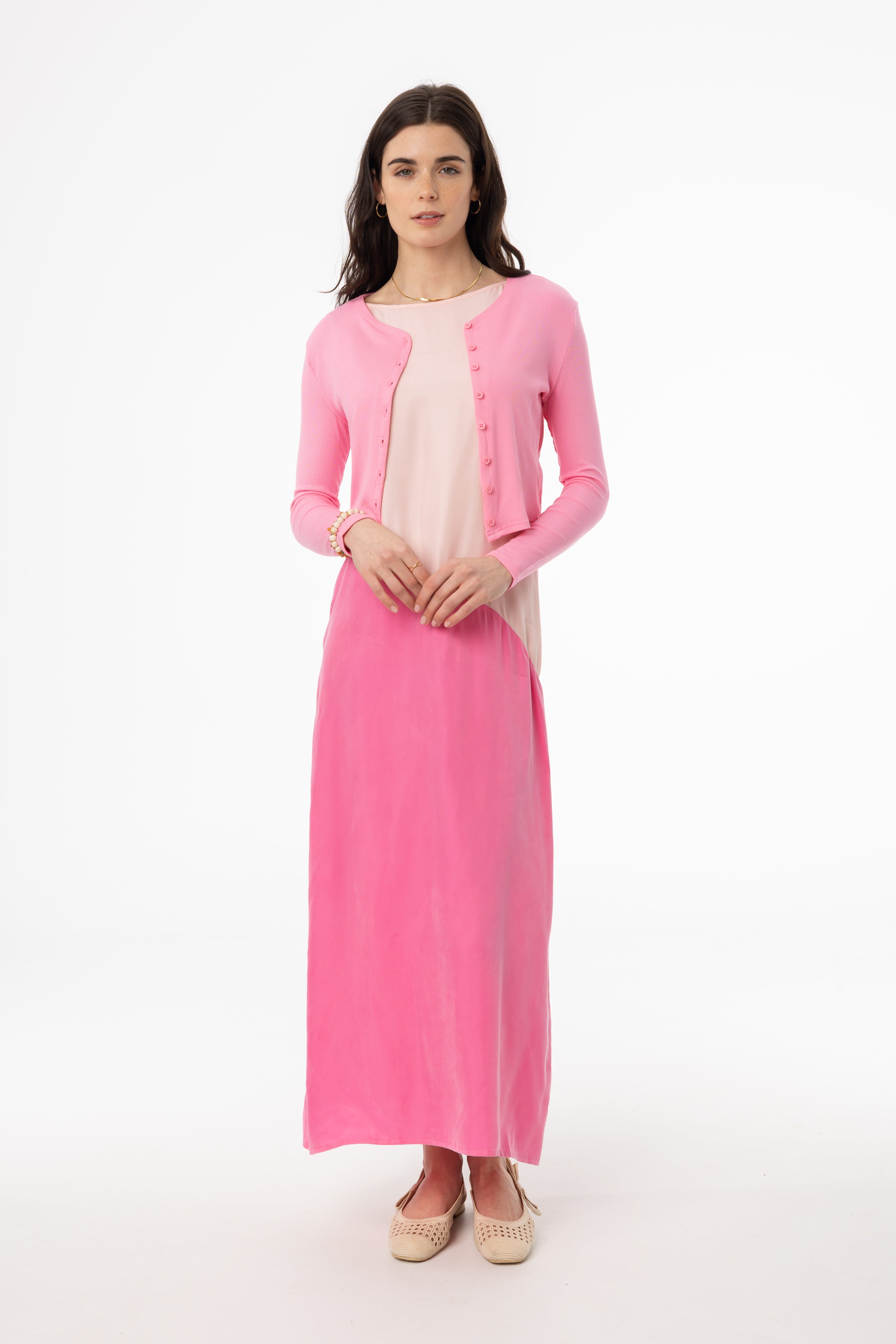 Stylish Pink Two-Tone Slip Jumper - Women's Casual Knit Sweater for Fall & Winter | Perfect for Office, Dates & Cozy Evenings
