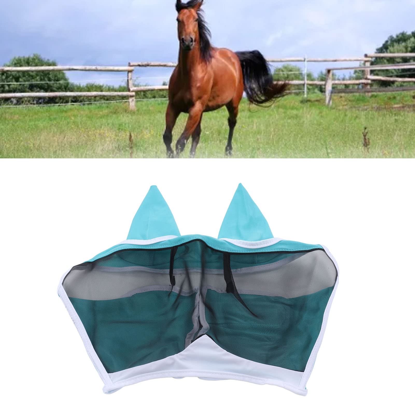 Breathable Horse Fly Mask with Soft Fine Mesh Design - Comfortable Equestrian Face Mask for Horses with Ears - Blue - Perfect for Riding, Training, and Farm Work - Durable Farming & Gardening Supplies