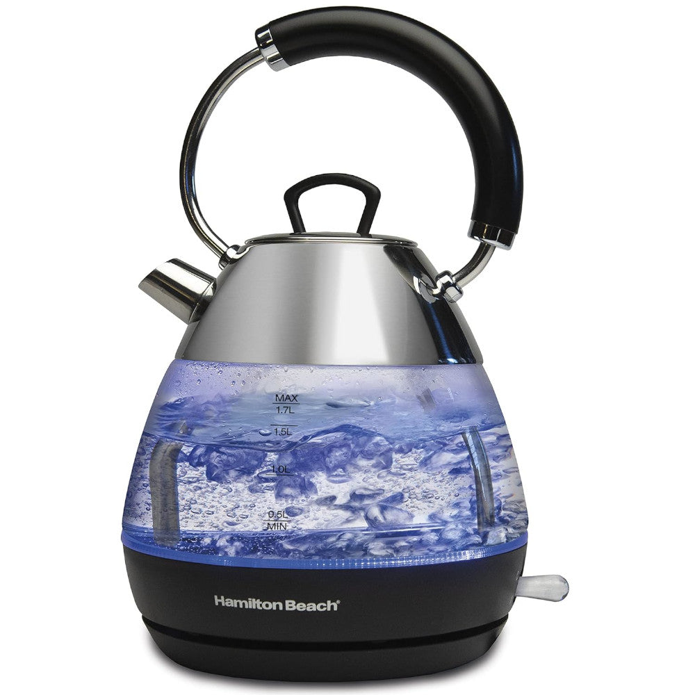 Hamilton Beach 1.7L Glass Electric Kettle 40896C - Fast Boiling for Tea, Coffee & Hot Beverages - Perfect for Home, Office & Kitchen Use
