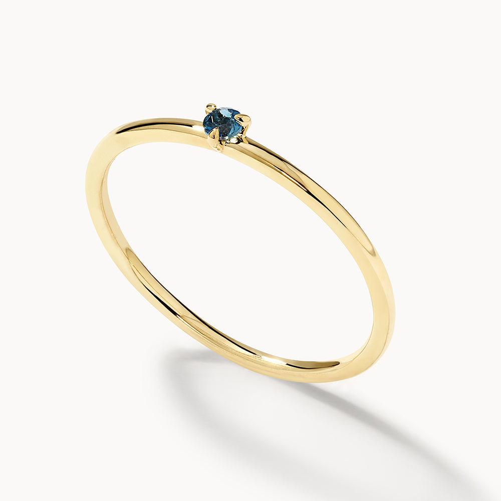 10K Gold Micro Blue Topaz Round Solitaire Ring for Women - Elegant Engagement, Wedding, Anniversary or Gift Jewelry