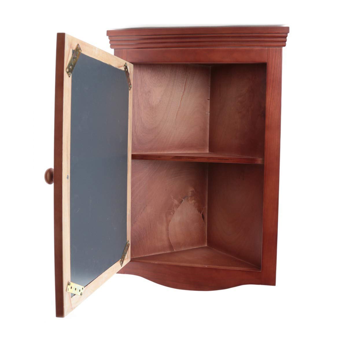 Renovators Supply Corner Medicine Cabinet with Mirror - Wall Mount Wooden Bathroom Storage Cabinet with Double Shelves & Hardware - Hanging Bathroom Organizer in Cherry Finish (Pack of 1) - Perfect for Small Bathrooms, Vanities & Space-Saving Solutions