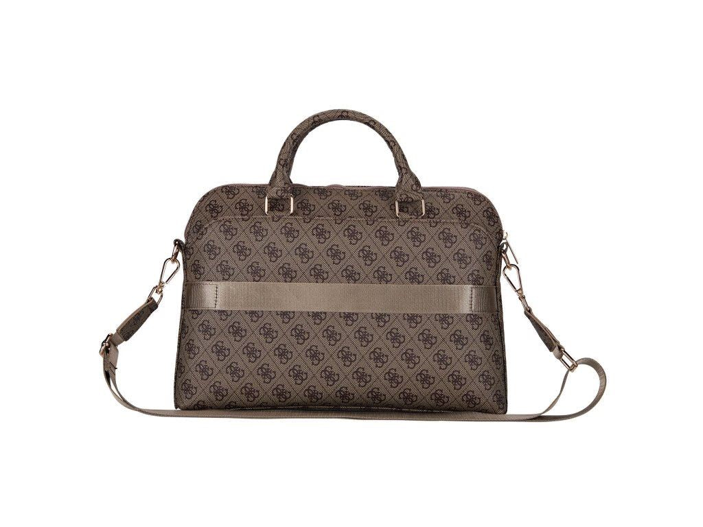Guess 4G Triangle Logo Zipper Pocket 15 Inch Laptop Bag in Brown - Stylish Work & Travel Backpack for Business Professionals & Students (Model: GUCB15P4DPTW)