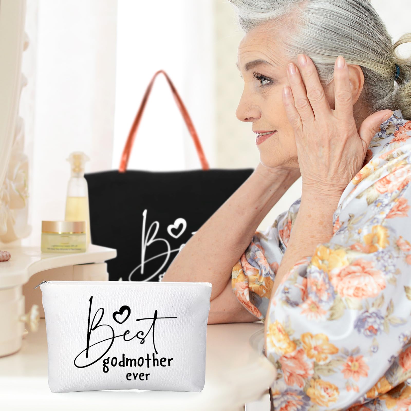 Sieral 2 Pcs Mother's Day Gifts Set - Tote Bag & Makeup Bag for Mom, Grandma, Godmother - Perfect for Birthdays, Proposals, and Daily Use