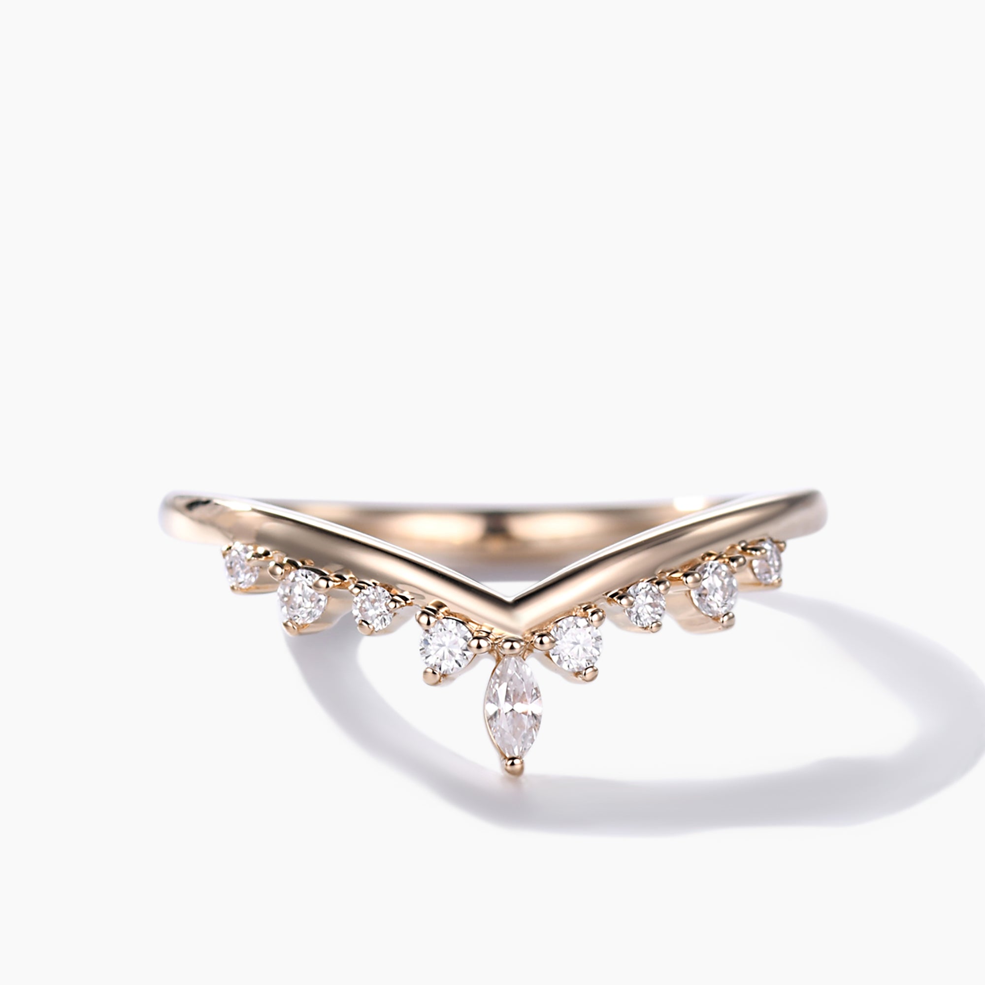 14k Yellow Gold V-Curve Moissanite Wedding Ring Set for Women - Elegant Chevron Matching Band, Perfect for Bridal Jewelry & Anniversary Gifts