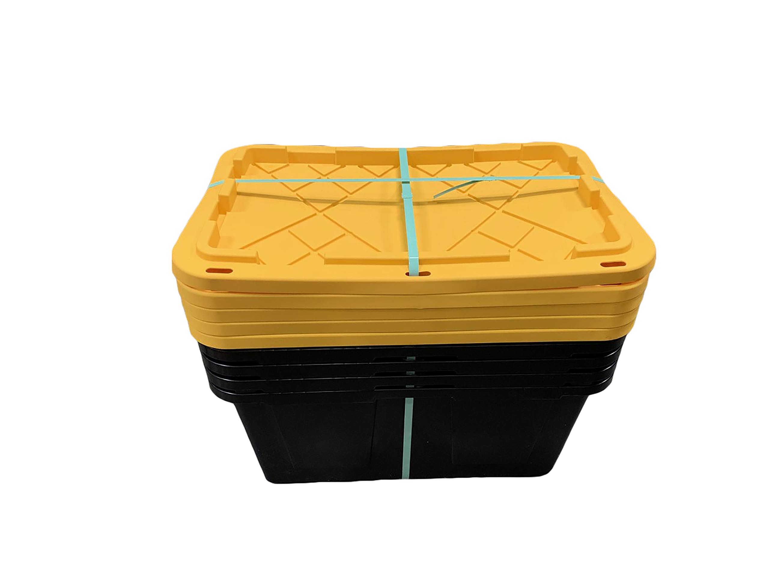 MonsterRAX 27 Gallon Storage Bins - 5-Pack Stackable Plastic Containers with Lockable Yellow Lids & Black Base for Home, Garage, Office Organization