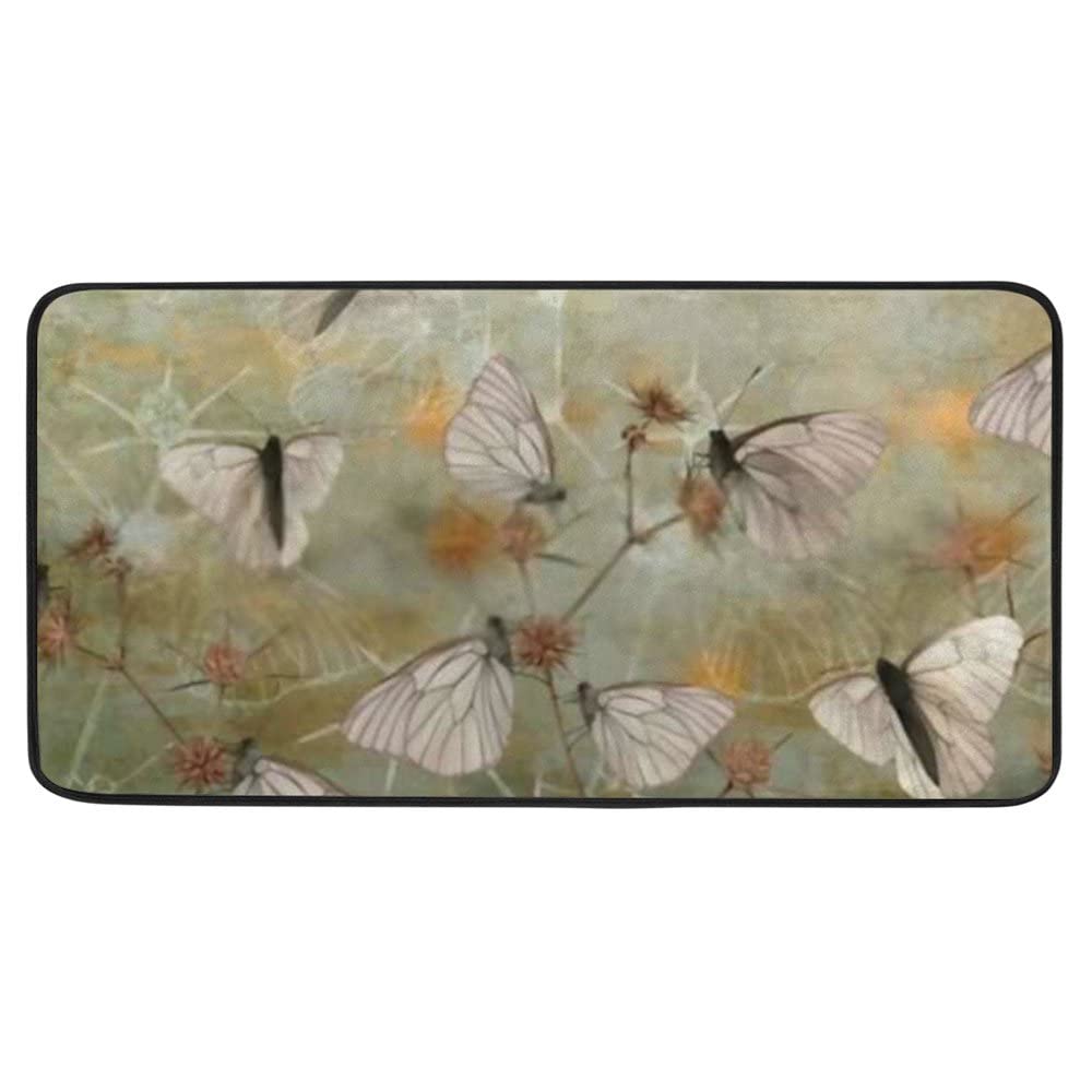 Non-Slip Butterfly Green Plush Memory Foam Kitchen Rug - Soft Extra-Thick Bathroom Mat, 39x20 Inch, Machine Washable - Perfect for Kitchen, Bathroom, Laundry Room & Entryway Floor Protection