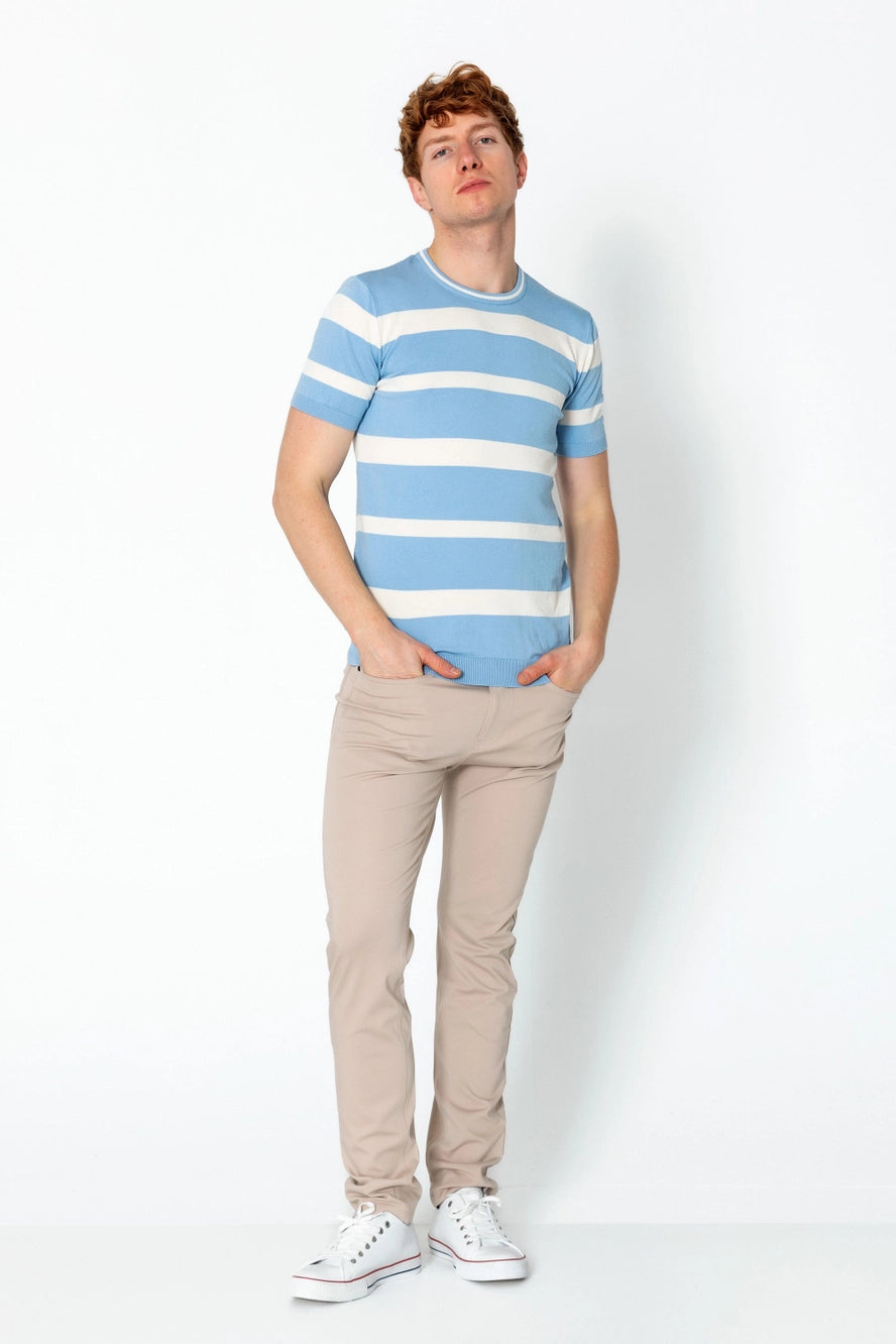 RNT23 Striped Knit T-Shirt for Men - Soft Comfortable Casual Blue Tee - Perfect for Everyday Wear, Outings & Layering