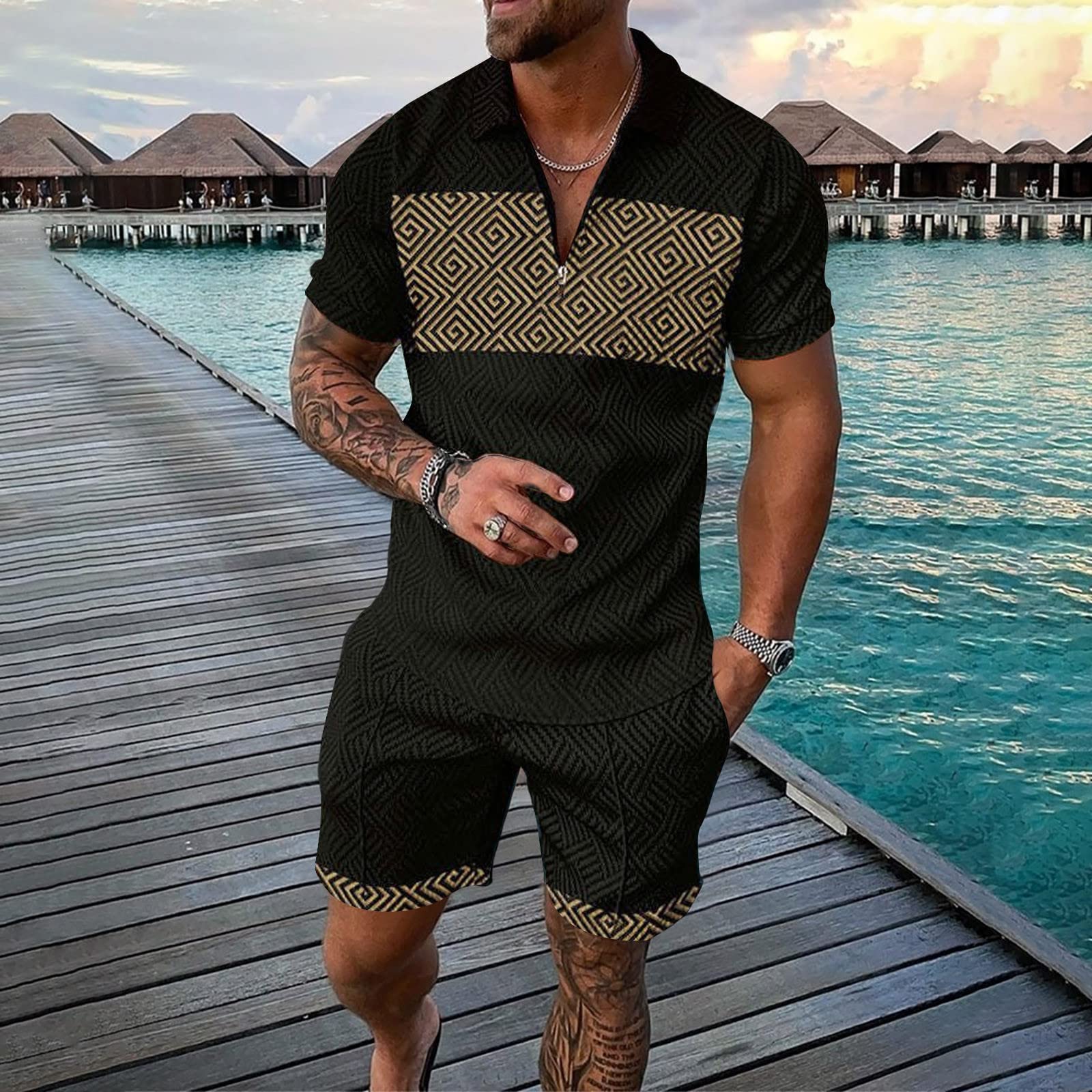 Men's Summer Tracksuit Set - 2-Piece Activewear Short Sleeve Polo Shirt & Sports Shorts | Breathable Workout Outfit for Gym, Running & Casual Wear