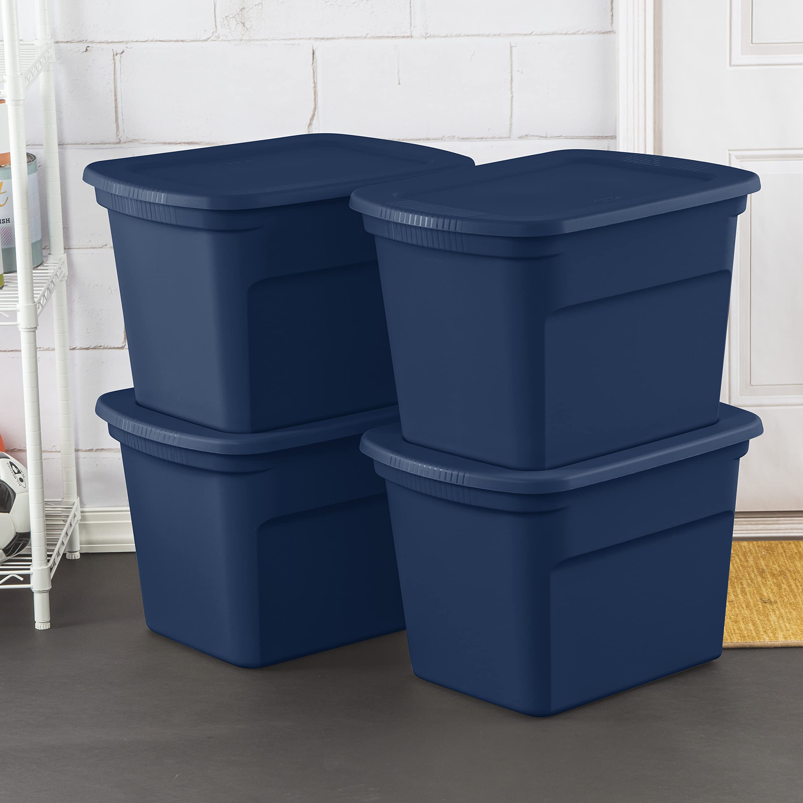 Sterilite 18 Gallon Plastic Storage Bins with Lids - Stackable Organizing Containers for Clothes, Toys, Seasonal Items - Blue Storage Totes for Home, Closet, Basement, Garage (8-Pack) - Perfect for Home Organization & Decluttering