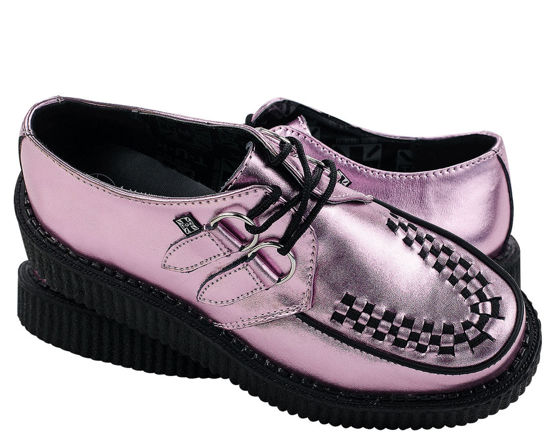 T.U.K Pink Metallic Round Viva Low Creeper Shoes - Punk Rock Vegan Platform Sneakers for Women & Men | Perfect for Concerts, Parties & Alternative Fashion Outfits
