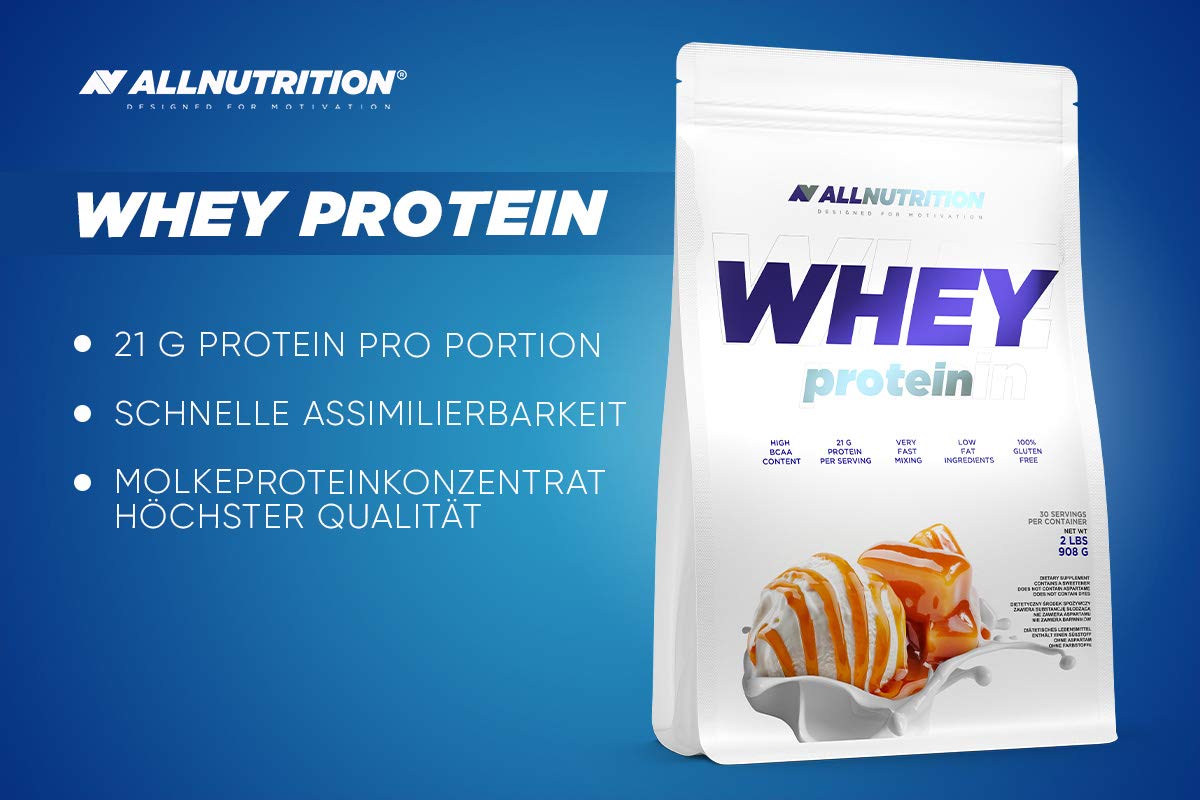 Allnutrition Whey Protein Powder - Caramel Ice Cream Flavor, 908g | High-Quality Protein Supplement for Muscle Recovery & Workout | Ideal for Post-Workout Shakes, Smoothies & Baking
