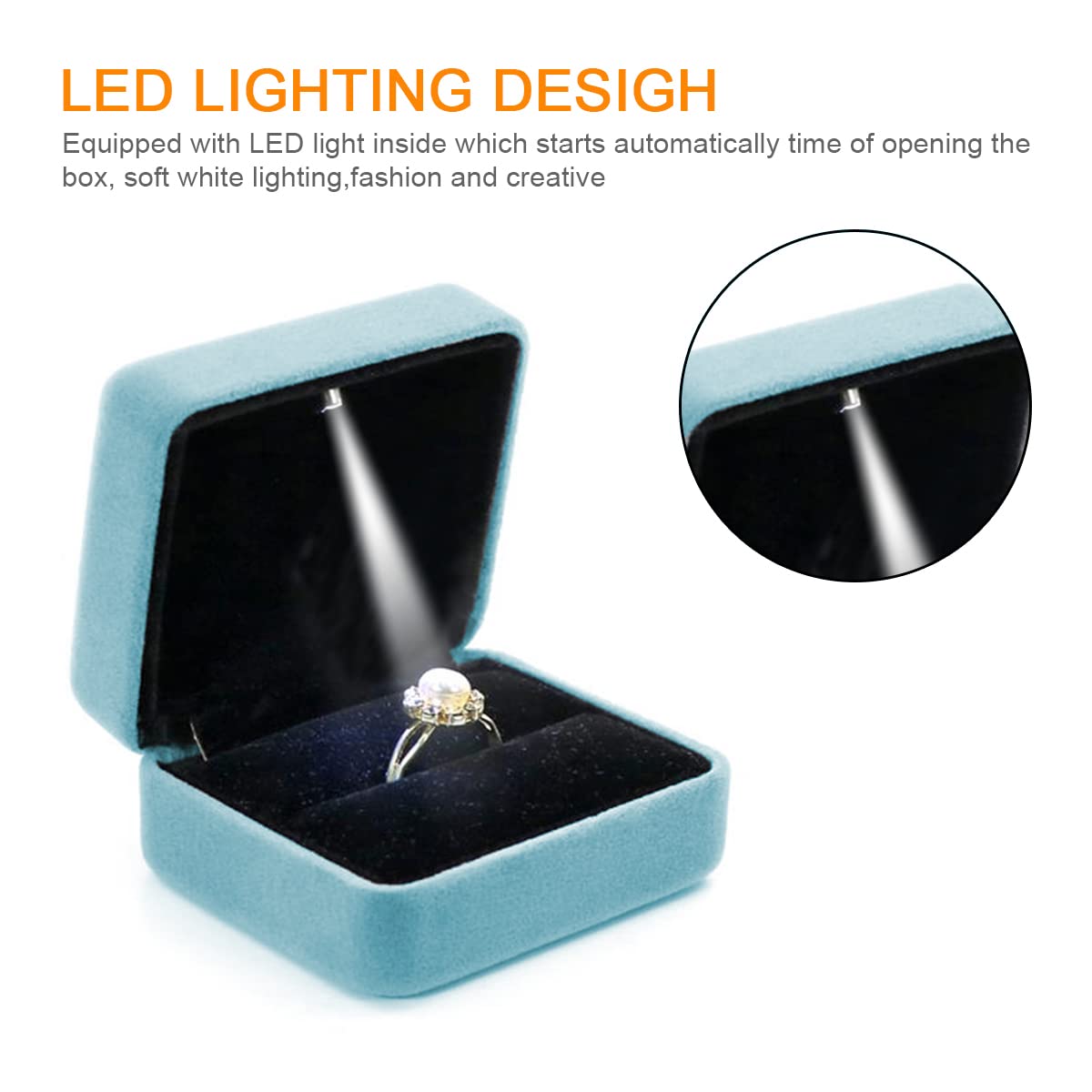 GBYAN Velvet Ring Box with LED Light - Jewelry Display Gift Box for Proposal, Engagement, Wedding - Perfect for Romantic Surprises & Wedding Proposals