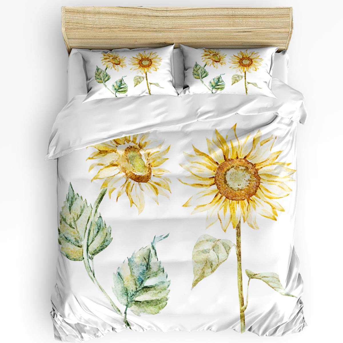 Trendy Super Soft Kids Duvet Cover Set - Watercolor Sunflower Pattern Bedding Collection, Includes 1 Full Size Comforter Cover & 2 Pillowcases | Cozy & Comfortable for Children's Bedroom Decor, Sleepovers & Nursery Room