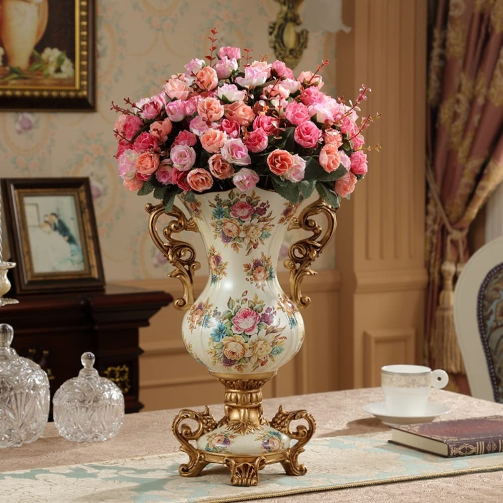 Elegant Large Flower Vases - 16.54×10.24in European Retro Resin Table Centerpiece for Kitchen, Dining Room, Living Room & Bedroom Decor - Perfect for Home Decor, Wedding Centerpieces and Gift Ideas