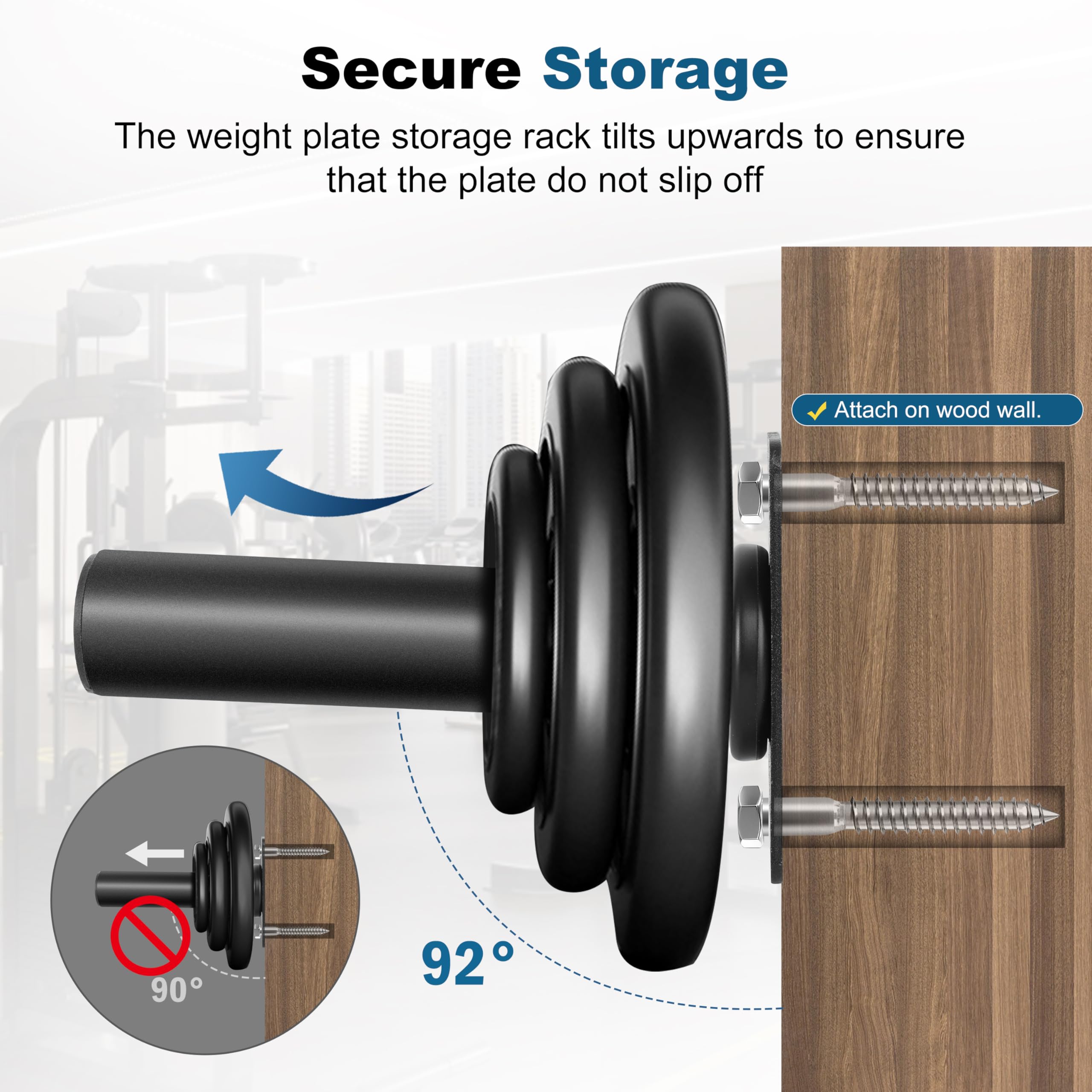 Wall Mounted Weight Plate Holder - Olympic Weight Plate Storage Rack for Home Gym Organization | Perfect for Garage Gym, CrossFit & Strength Training