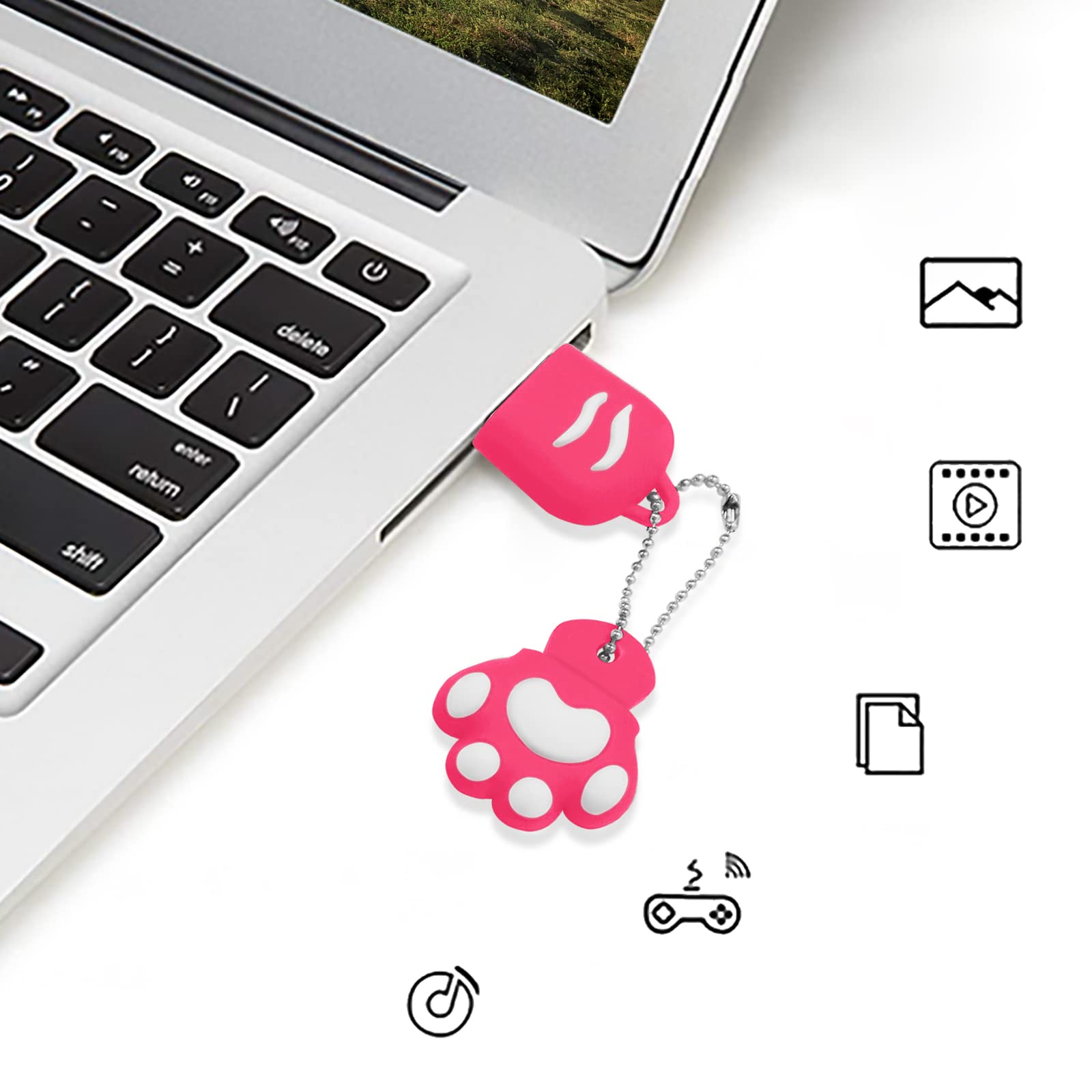 64GB Cute Cat Paw USB Flash Drive - Mini Cartoon Pendrive for PC & Laptop (Pink) - Perfect for Students & Office Use