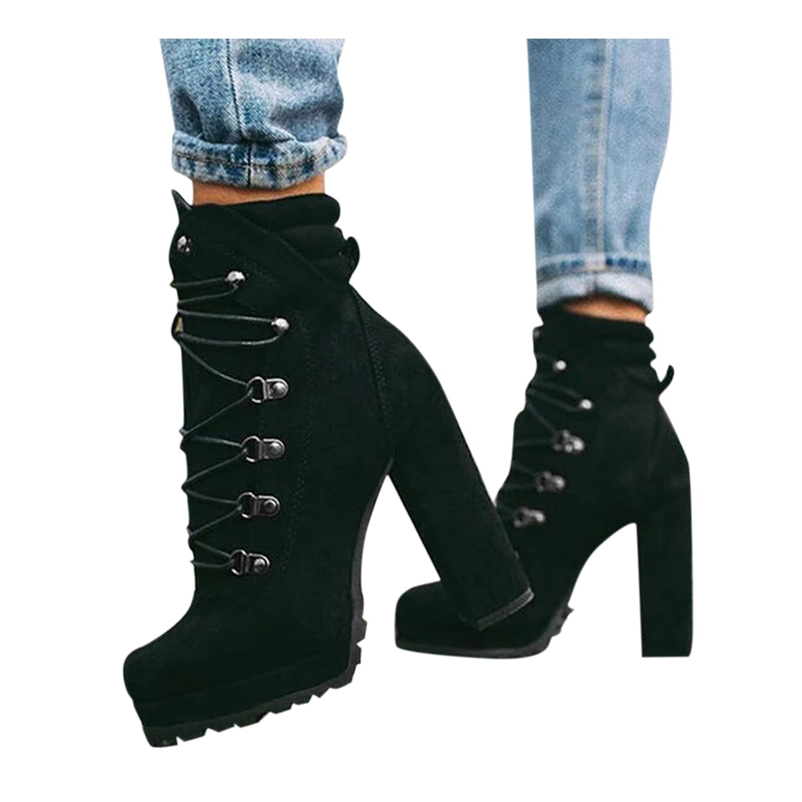 Gibobby Women's Ankle Boots - Pointed Toe High Heels, Casual Short Booties with Platform - Fashion Cowboy Boots for Fall & Winter Outfits, Office & Party Wear