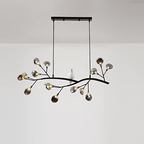 LITFAD 15-Light Black Acrylic Tree Branch LED Chandelier with Bird Decor - Modern Nordic Hanging Light Fixture for Dining Room, Restaurant, Bedroom - Perfect for Creating Cozy Ambiance in Home Decor and Commercial Spaces