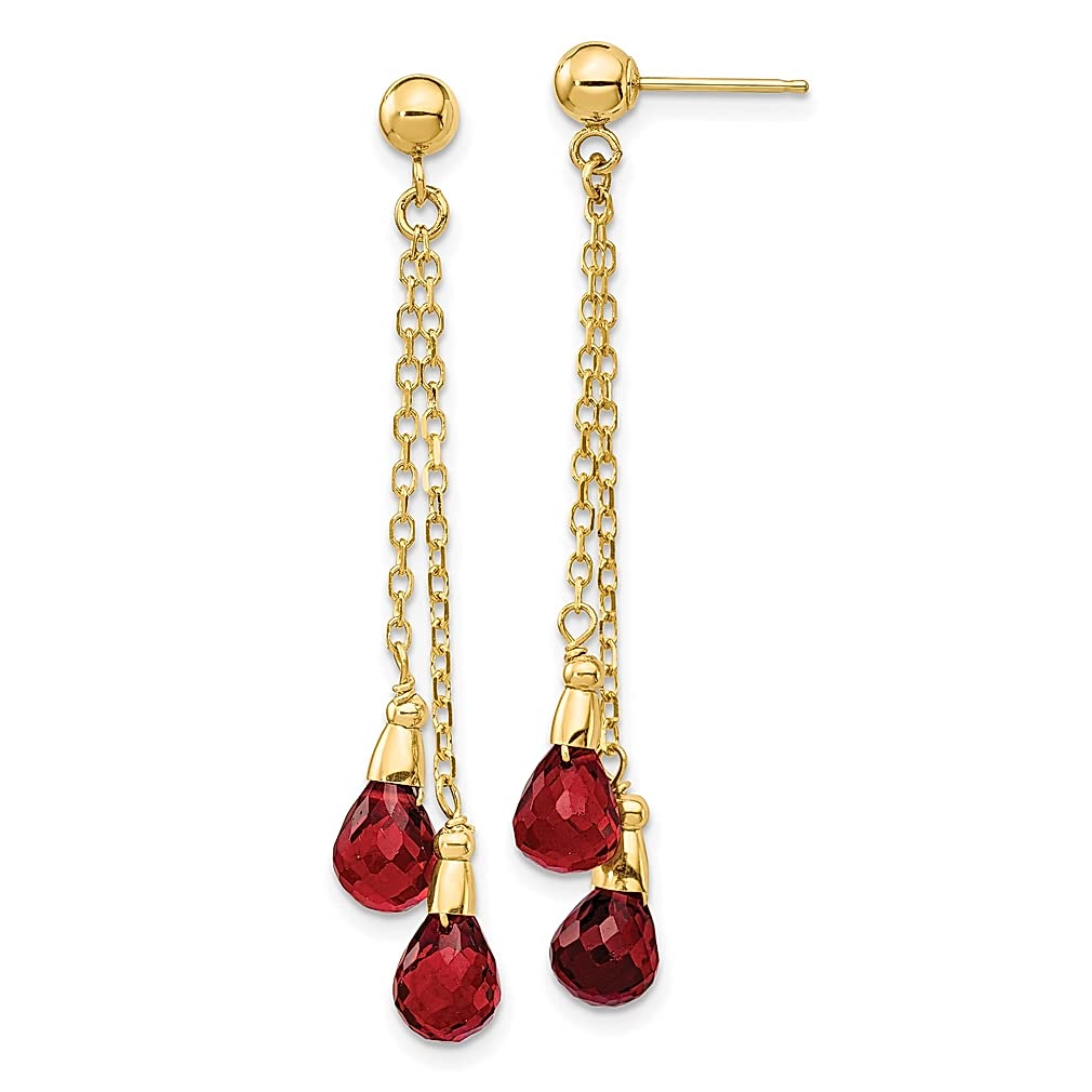 14K Yellow Gold Red Garnet Drop Dangle Chandelier Earrings for Women - Elegant Post Stud Fine Jewelry Gift for Her - Perfect for Weddings, Parties & Special Occasions