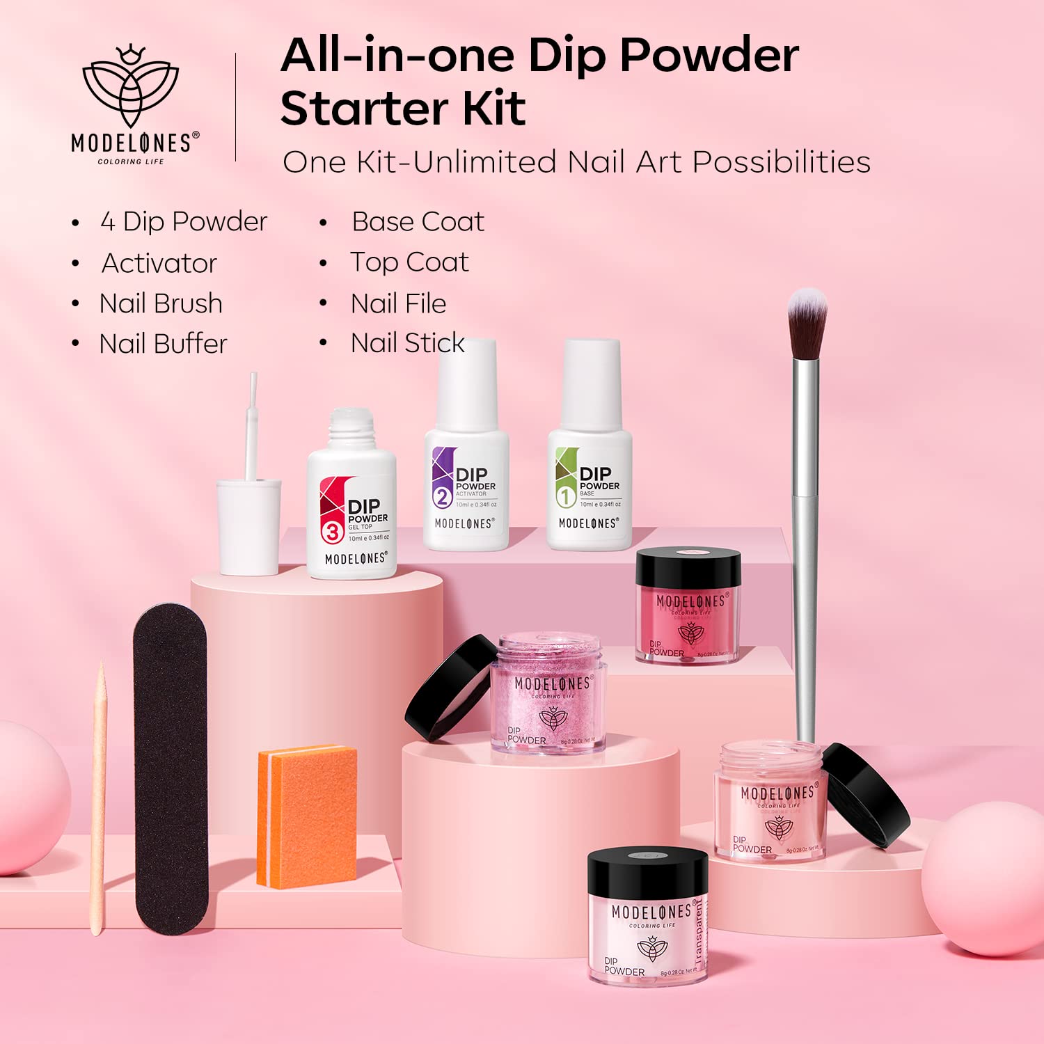 Modelones Dip Powder Nail Kit Starter Set - Professional DIY Nail Manicure Kit with 6 Colors, Base & Top Coat, Glue, Tools - Perfect for Home Salon, Nail Art Beginners & Professional Use