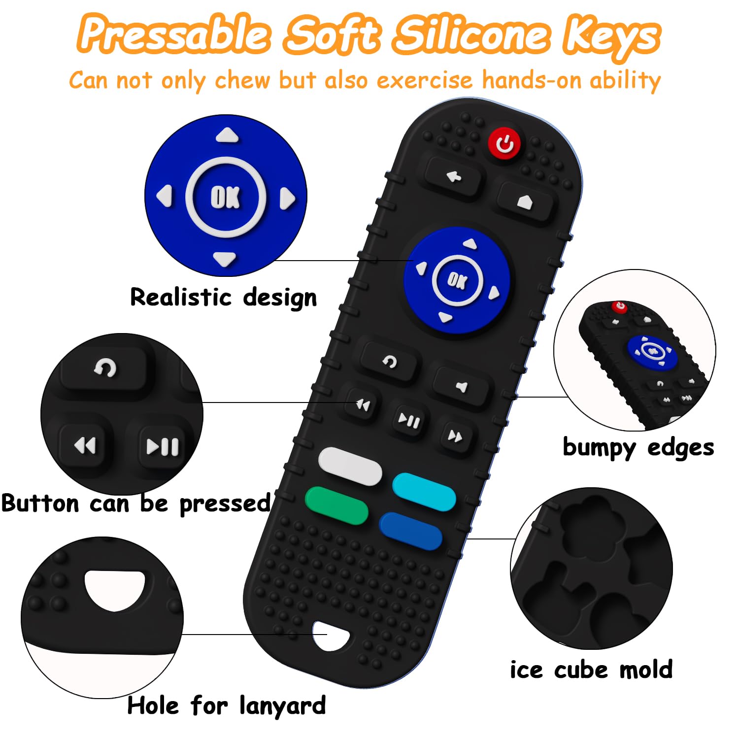 **Soft Silicone Teething Toys for Babies 6-12 Months - Safe & BPA-Free Chew Toys for Toddlers, Boys & Girls | Remote Control Shape Teether Gift Set (Black) | Perfect for Soothing Sore Gums & Encouraging Sensory Play**