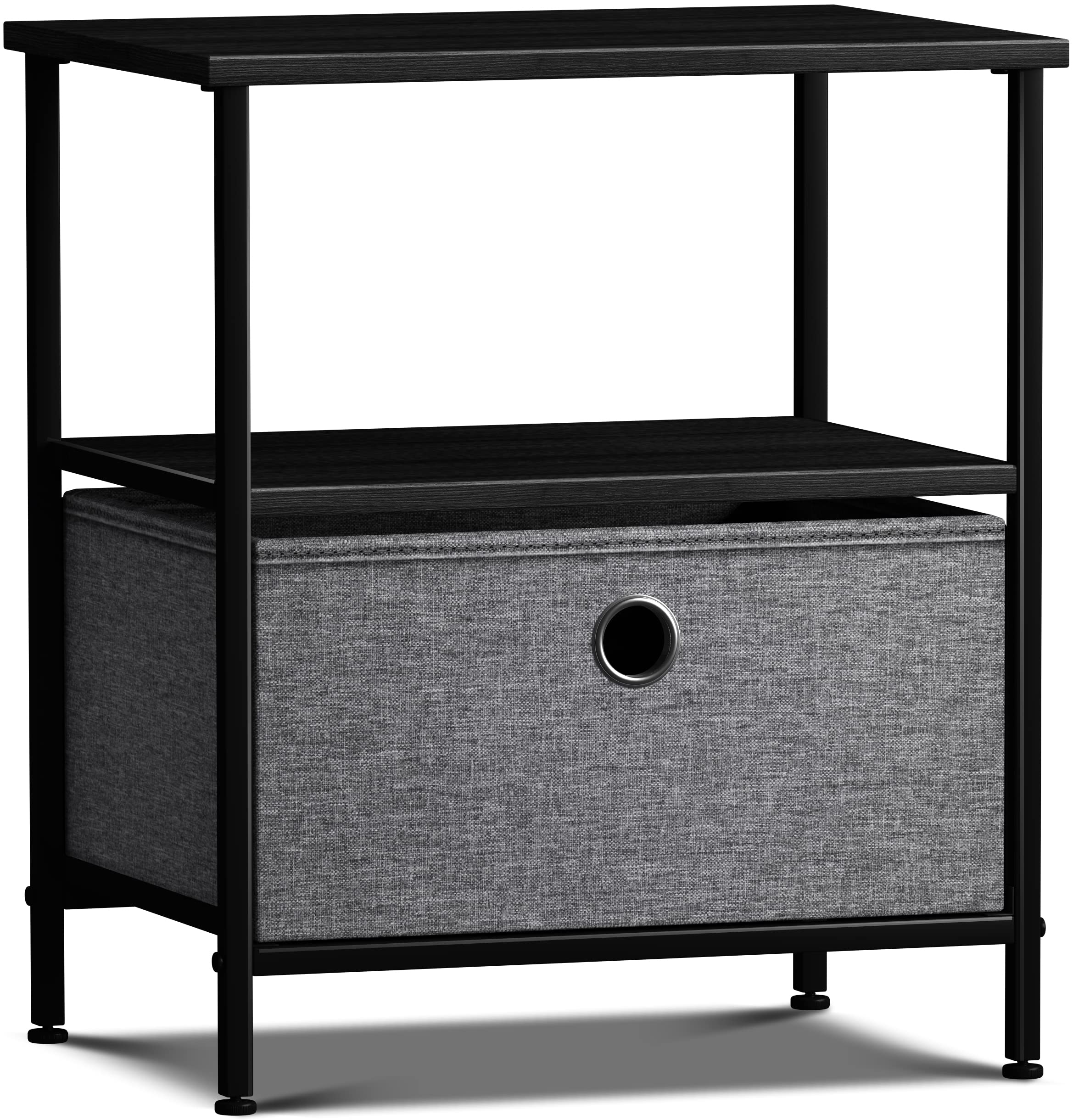 Sorbus 1-Drawer Nightstand with Shelf Storage - Steel Frame Bedside Table, Wood Top & Fabric Bins for Bedroom, Office, Dorm | Compact End Table for Small Spaces & Apartment Living