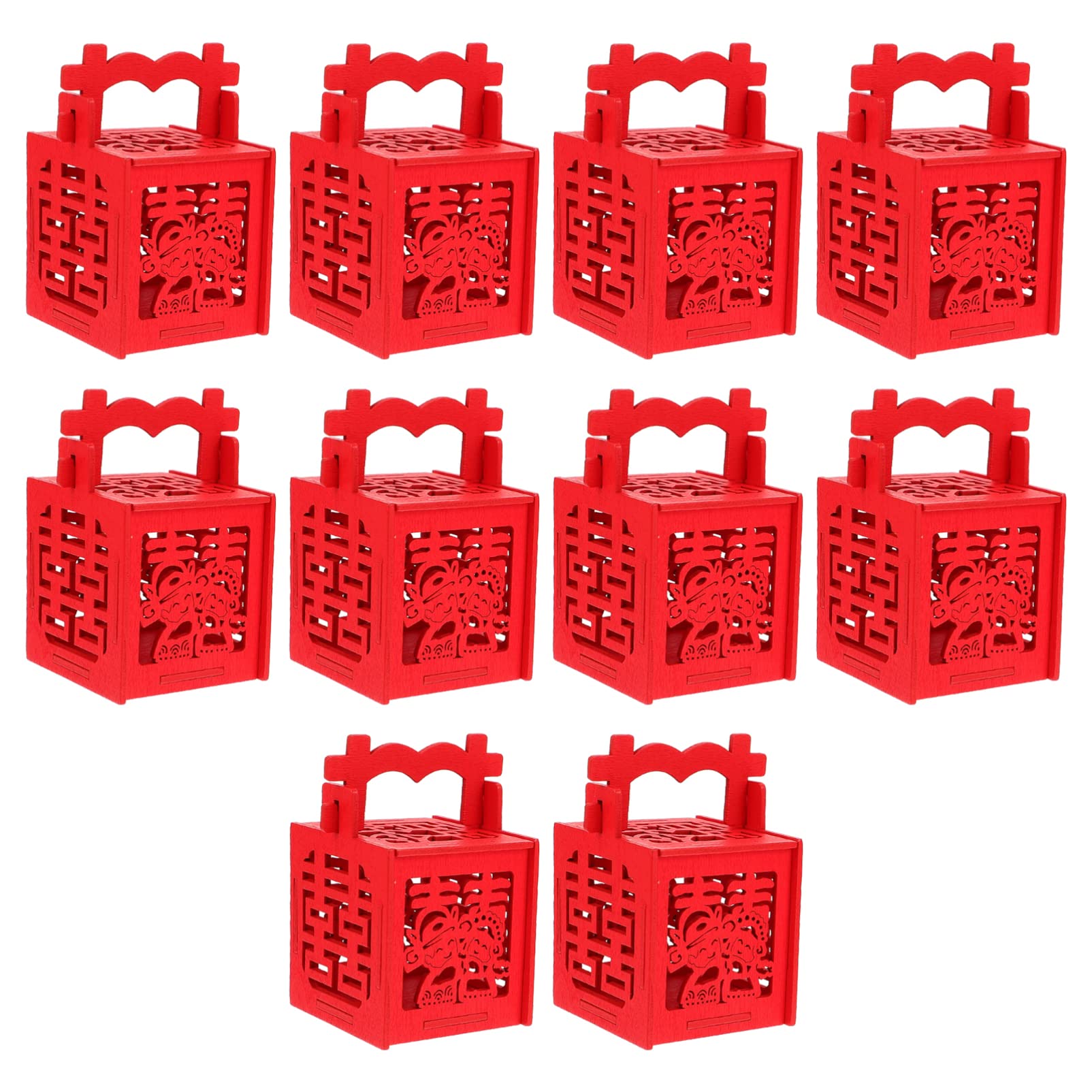 10Pcs Chinese Style Wooden Wedding Candy Boxes - Double Happiness Character Hollow Design with Tassels, Auspicious Octagonal Gift Box for Wedding Favors & Party Decorations (Perfect for Wedding Receptions, Bridal Showers, and Anniversary Celebrations)